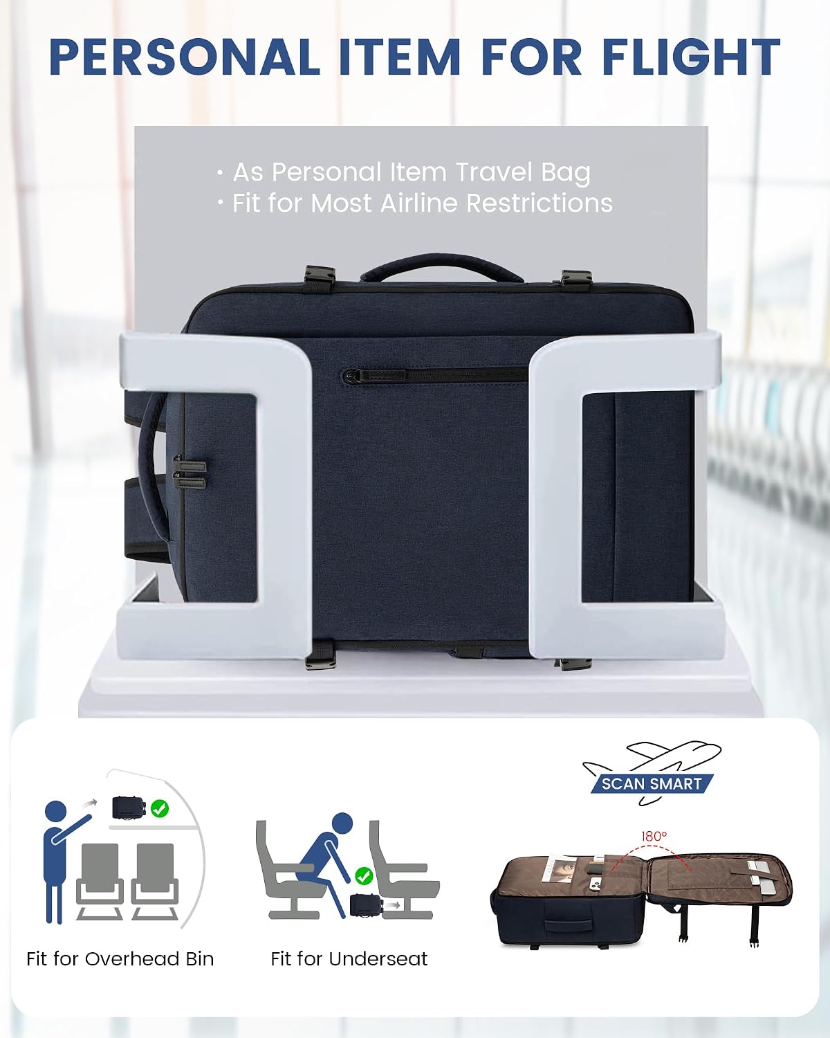 Thumbnail 1 de LOVEVOOK Handgepäck-Rucksack 45x36x20 cm (EasyJet kompatibel) für Laptop bis 15,6 Zoll – Dunkelblau
