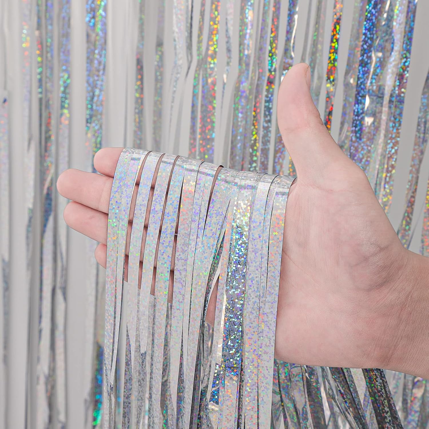 Thumbnail 1 de Voircoloria Foil Fringe Curtains Laser Silver 3-Pack