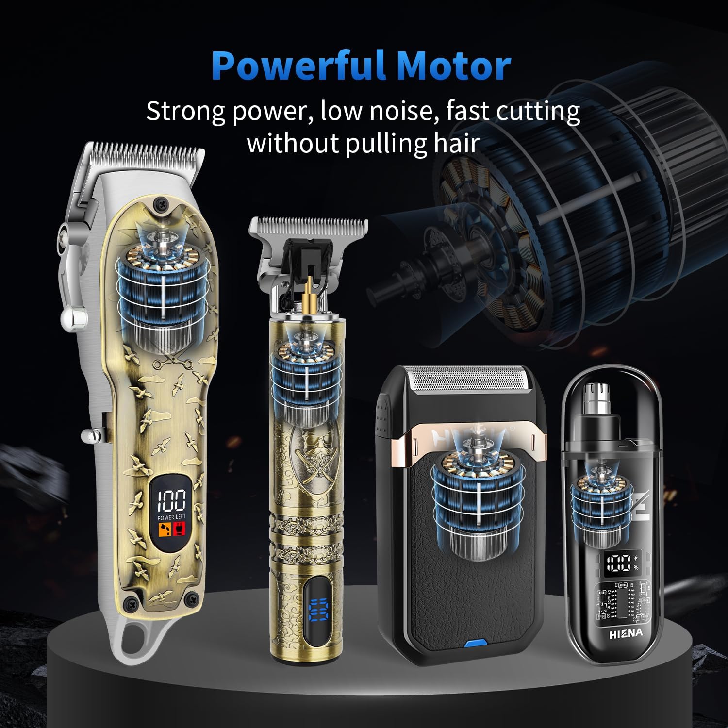 Detalle de HIENA PRO Tondeuse à cheveux professionnelle pour hommes – 4 en 1, kit sans fil rechargeable