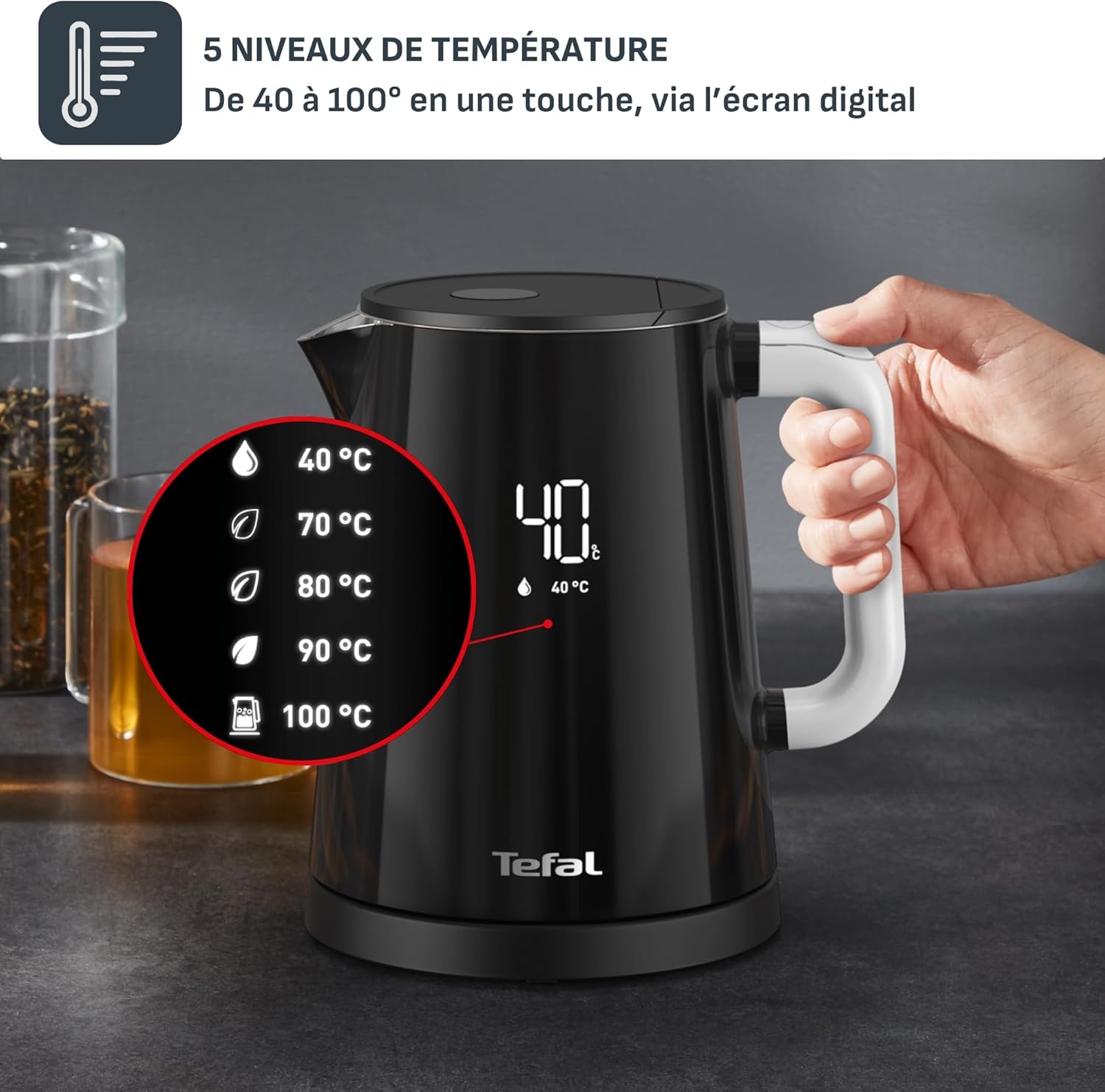 Detalle de Tefal KO854830 Bouilloire 1 L, 5 tempĂ©ratures, maintien 30 min đ
