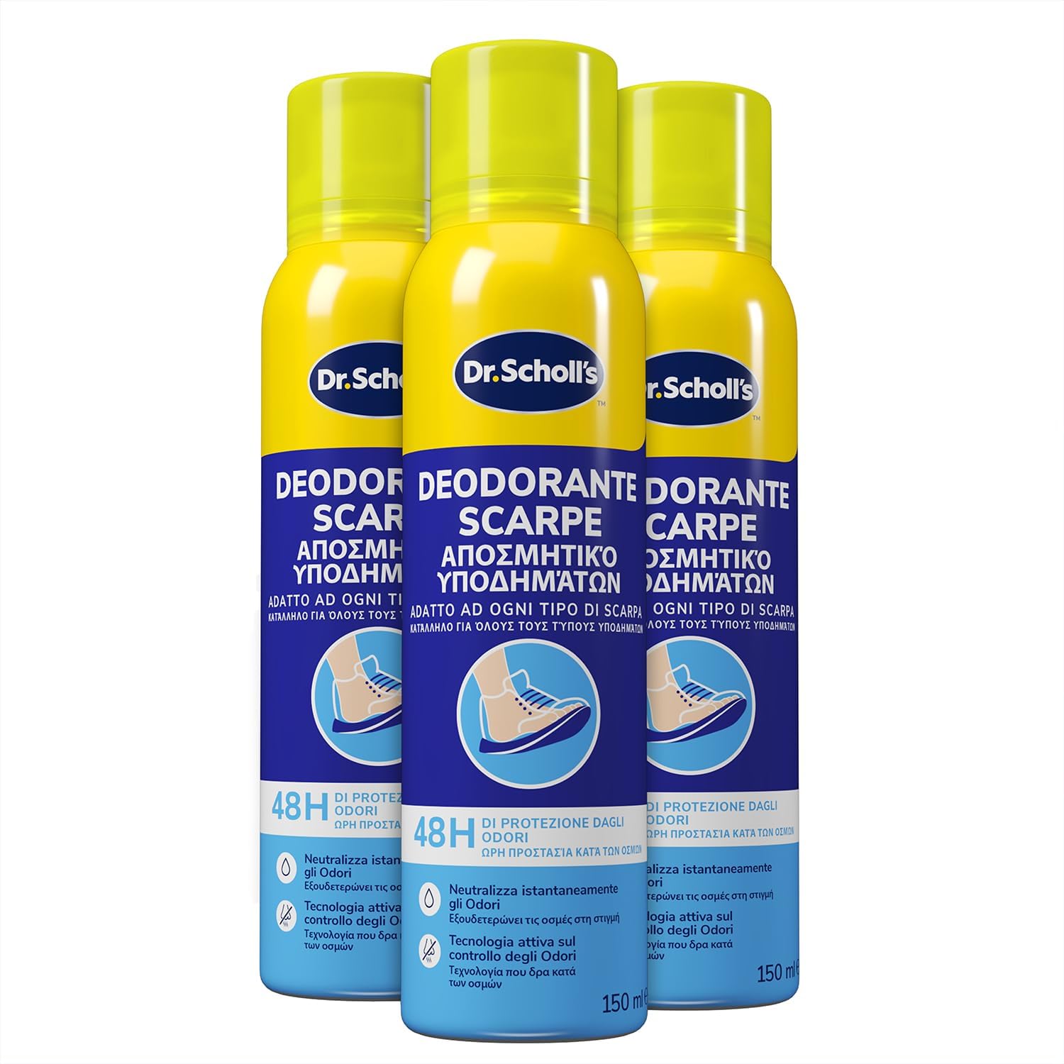 Detalle de Dr. Scholl's Deodorante Spray per Scarpe con Tecnologia Attiva: 3×150 ml per 48 h di freschezza