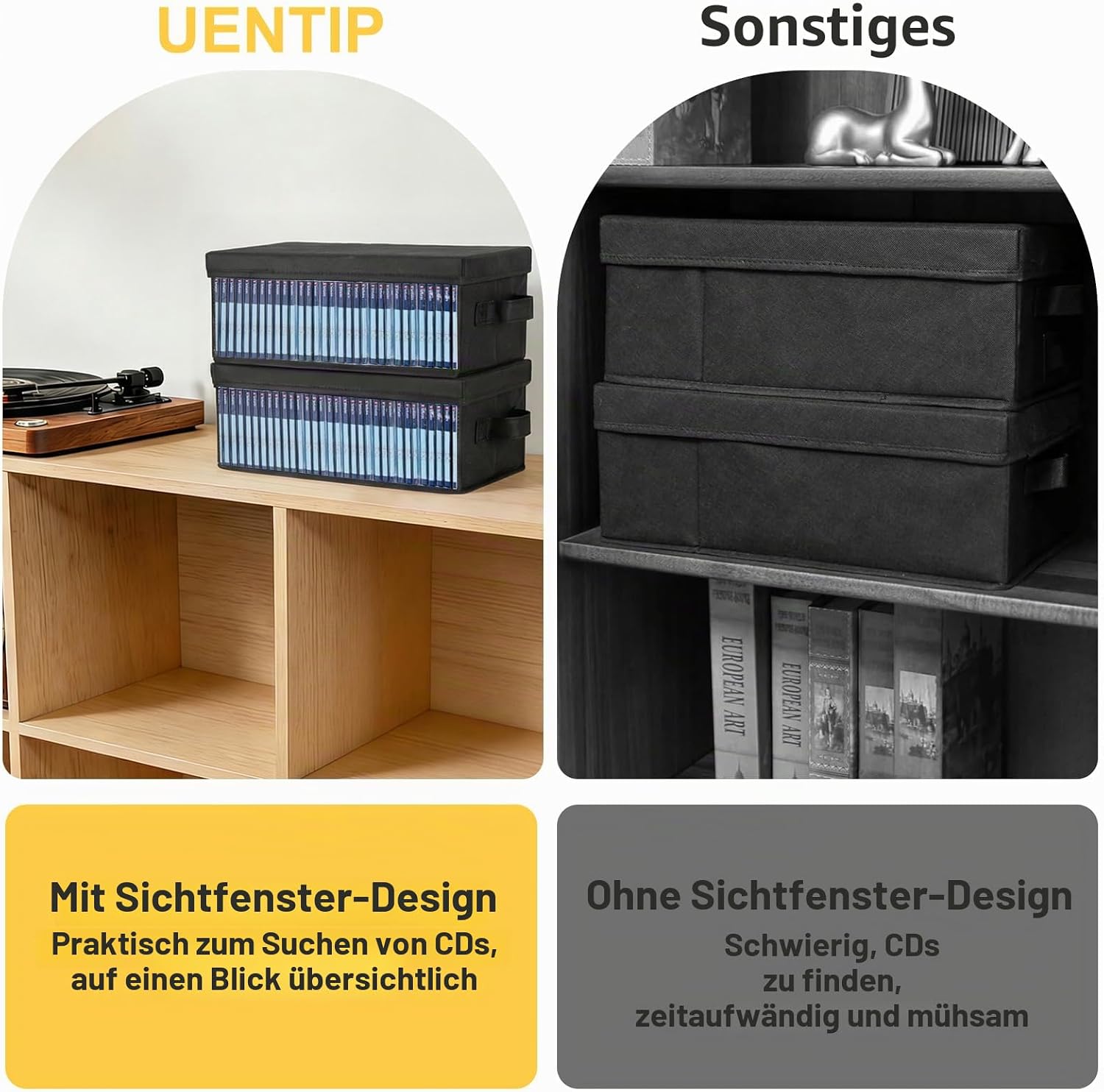 Thumbnail 5 de UENTIP CD-Aufbewahrungskoffer – 256 CDs in Standard-Jewelcases, 512 CDs in Slimcases oder 1400 Discs in CD-Hüllen (8er-Pack)