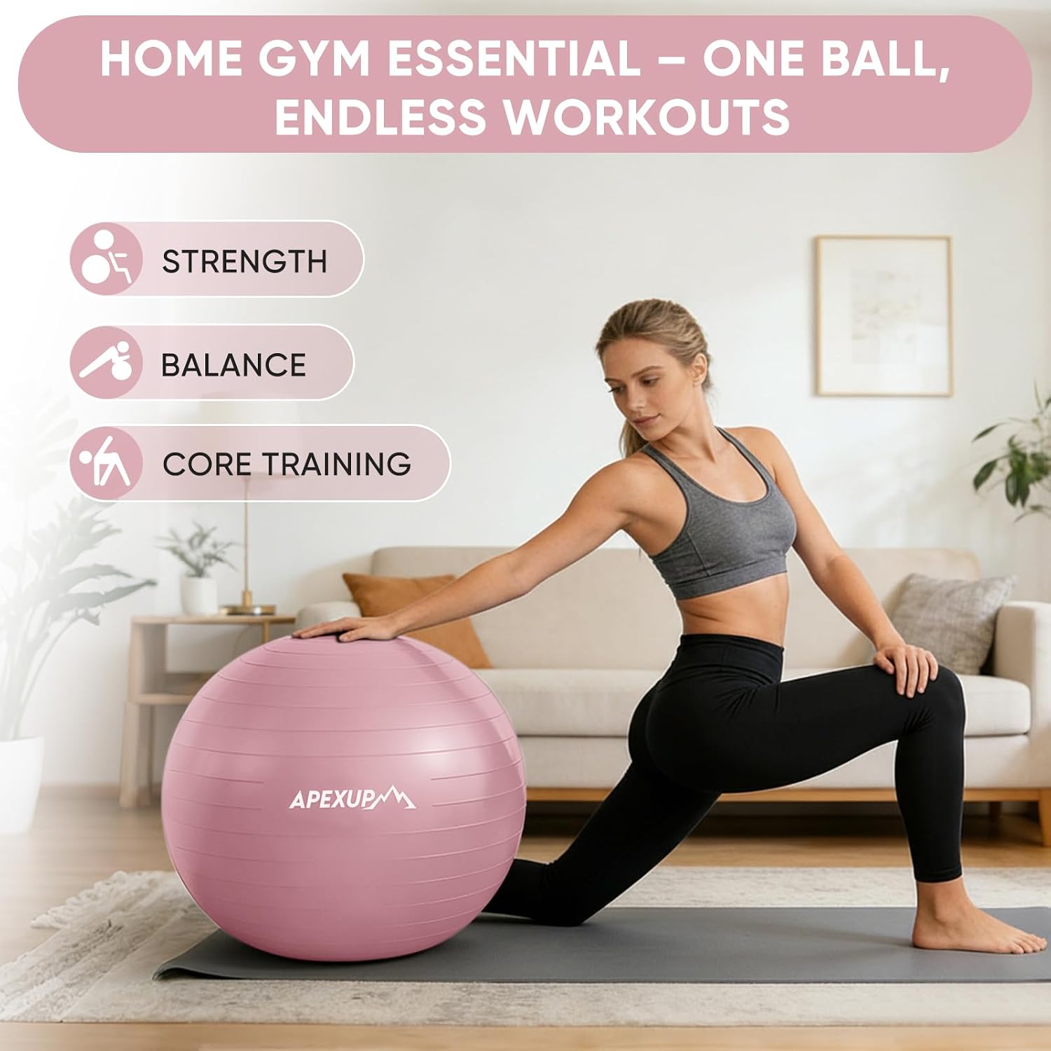 Thumbnail 1 de APEXUP APEXUP-326-CA Yoga Ball, 55 cm Anti-Burst PVC Exercise Ball