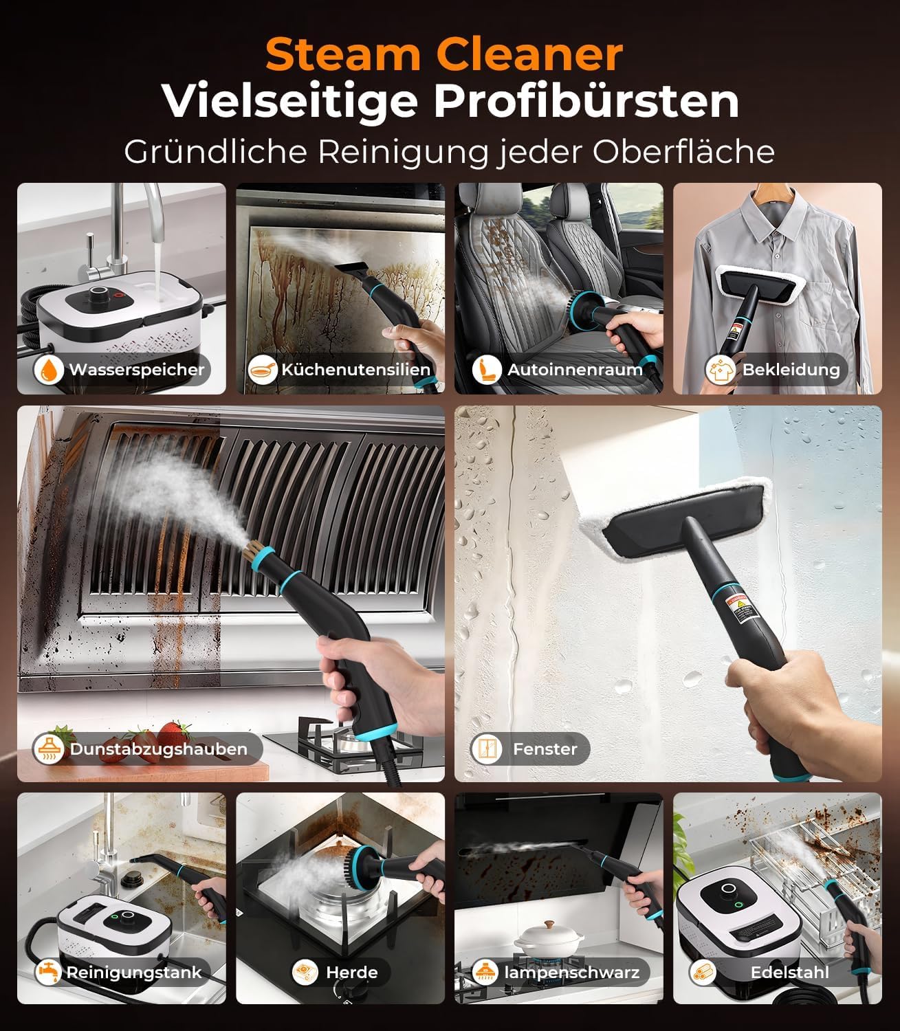 Detalle de GZCHENHAO 14-IN-1 Dampfreiniger Handgerät – Turbo-Dampf-Reiniger ohne Chemie