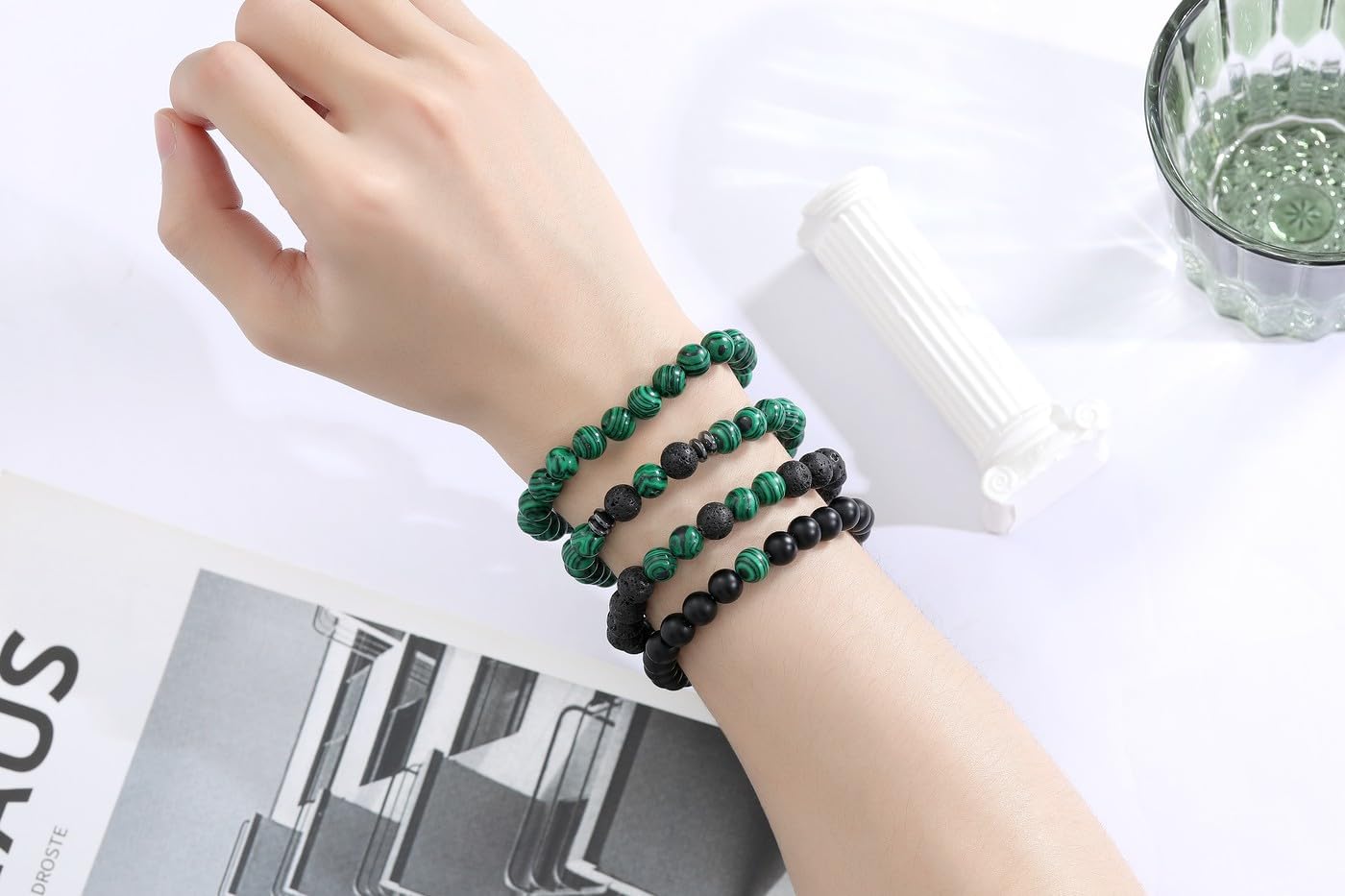 Thumbnail 4 de Sahoottie Men’s Beaded Bracelets – 4pc Tigers Eye 8mm Crystal Stone Set (Elastic, 7.5in) in Gift Box