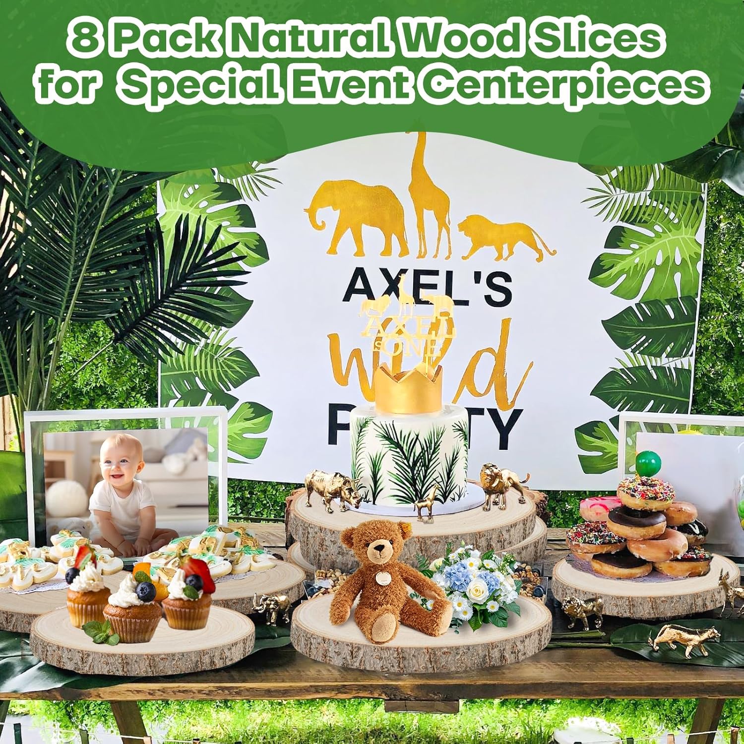 Thumbnail 3 de 8-Pack Wood Slices (7-8 Inch) - Natural Bark-On Wooden Rounds for DIY, Weddings & Decor