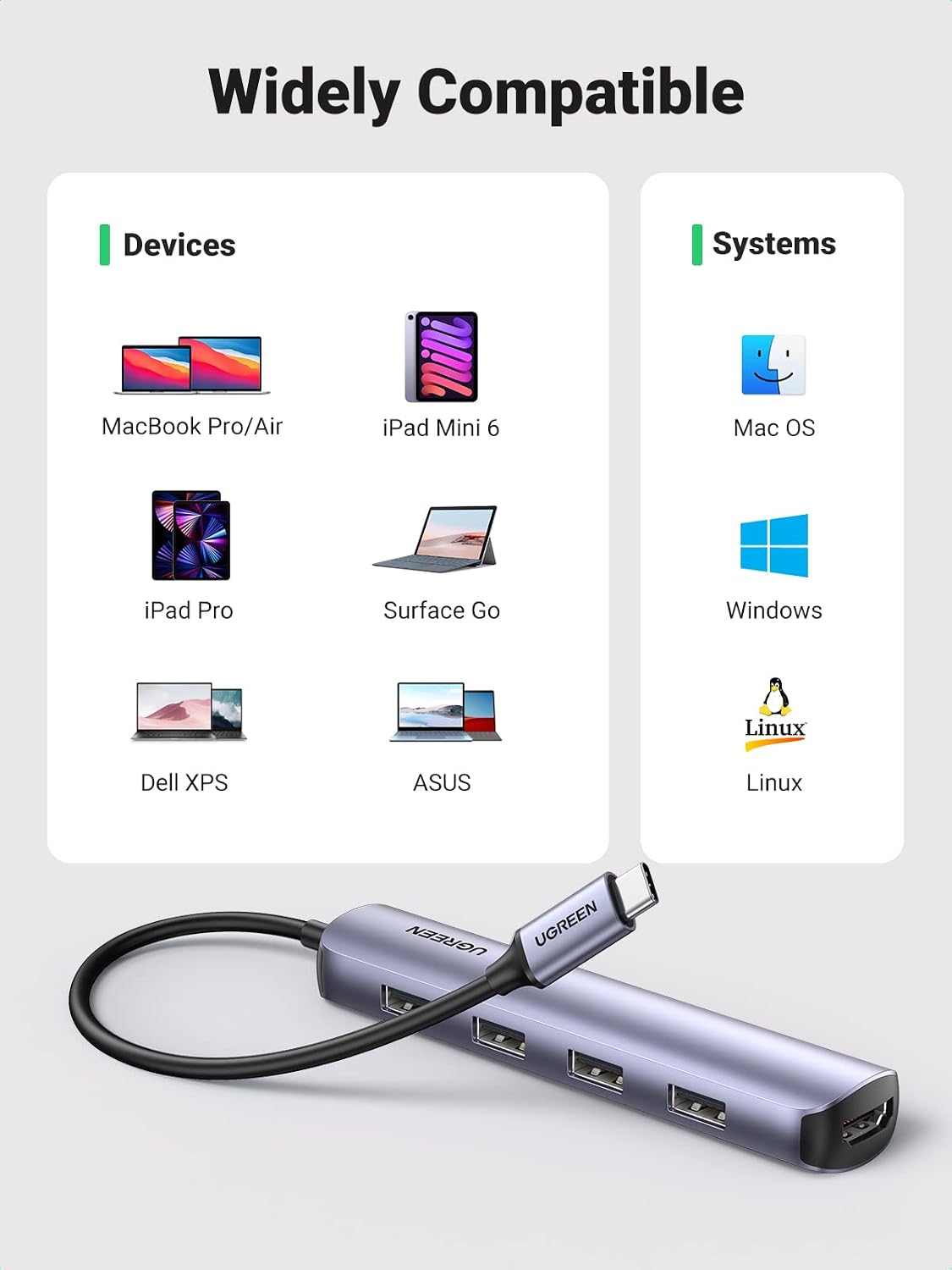 Thumbnail 6 de UGREEN 20197 USB-C Hub (5-in-1) with 4K HDMI and 4× USB-A 3.0 for MacBook, Surface and more