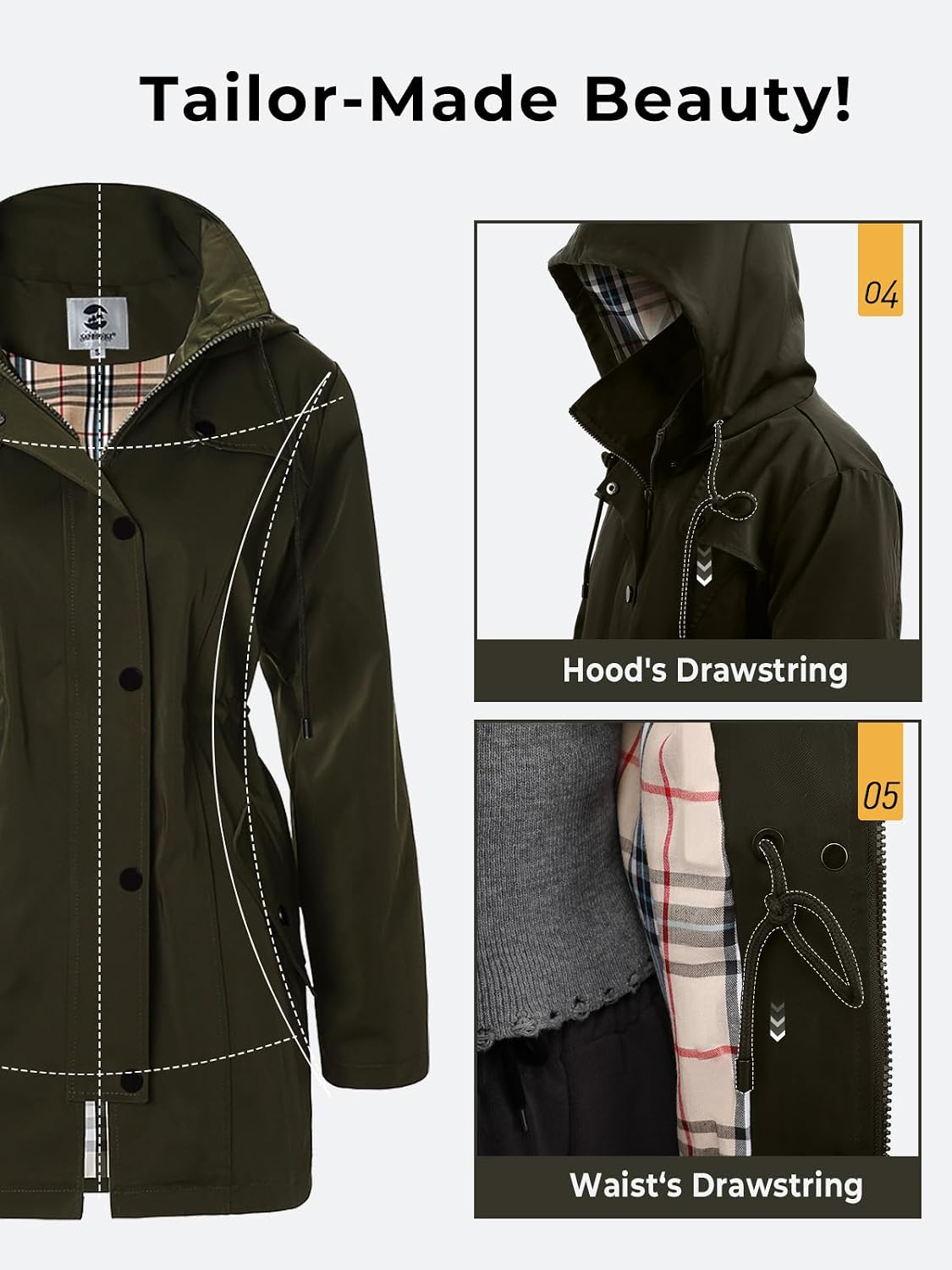 Detalle de SaphiRose PONCHO Regenjacke Damen – winddicht, wasserdicht mit Kapuze und atmungsaktivem Futter