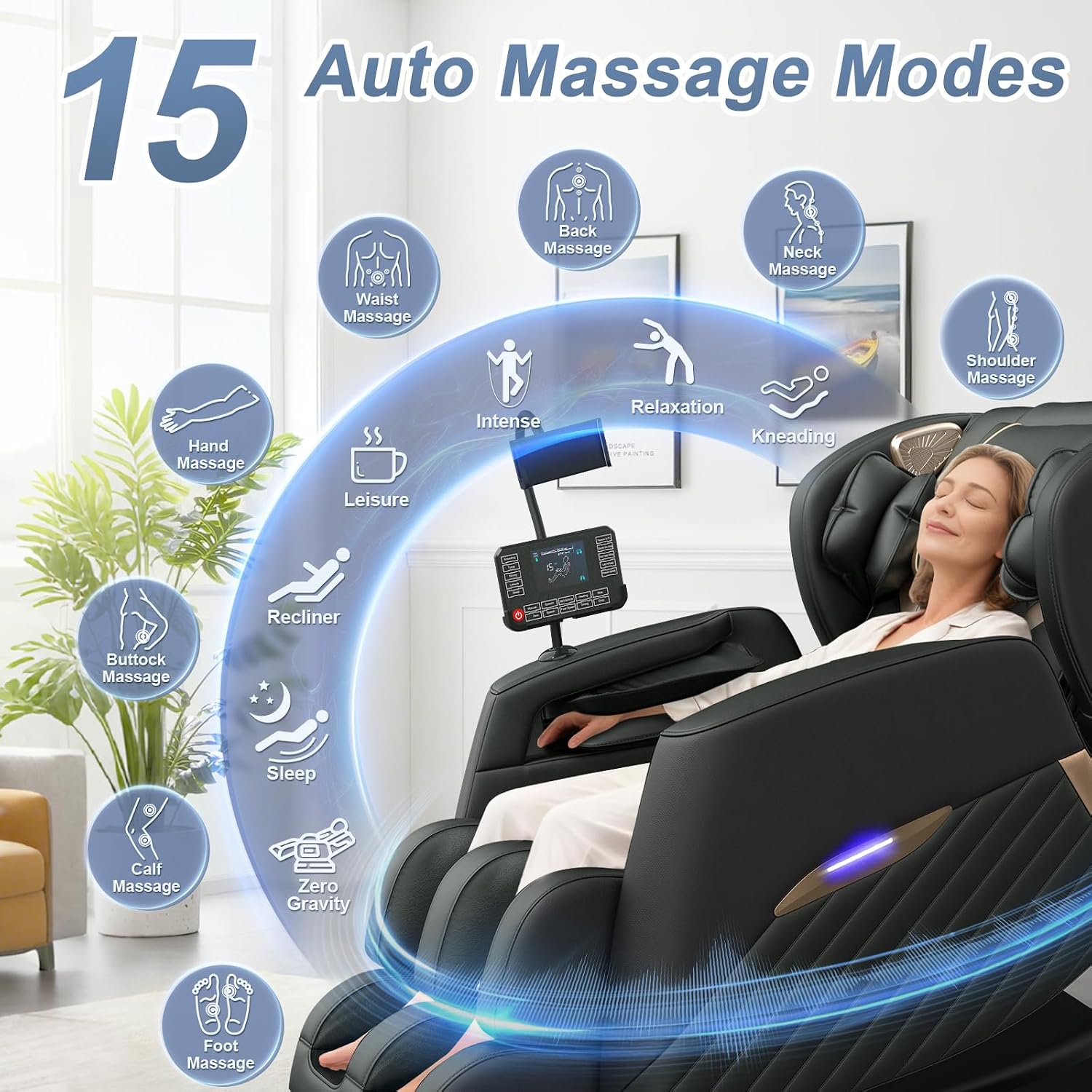 Thumbnail 2 de Srfzluxy Poltrona massaggiante – Zero Gravity, 16 massaggi e 8 airbag, riscaldamento lombare, rulli per polpacci, altoparlante Bluetooth