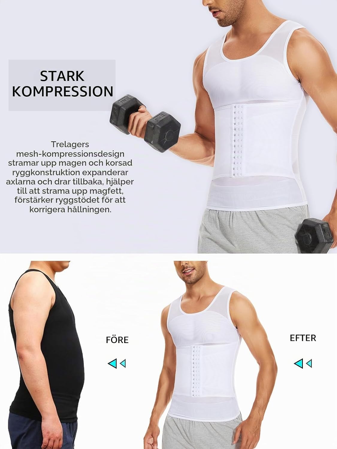 Detalle 1 de SLIMBELLE kompressionströja för män med 3D-stickat nät och korsad rygg