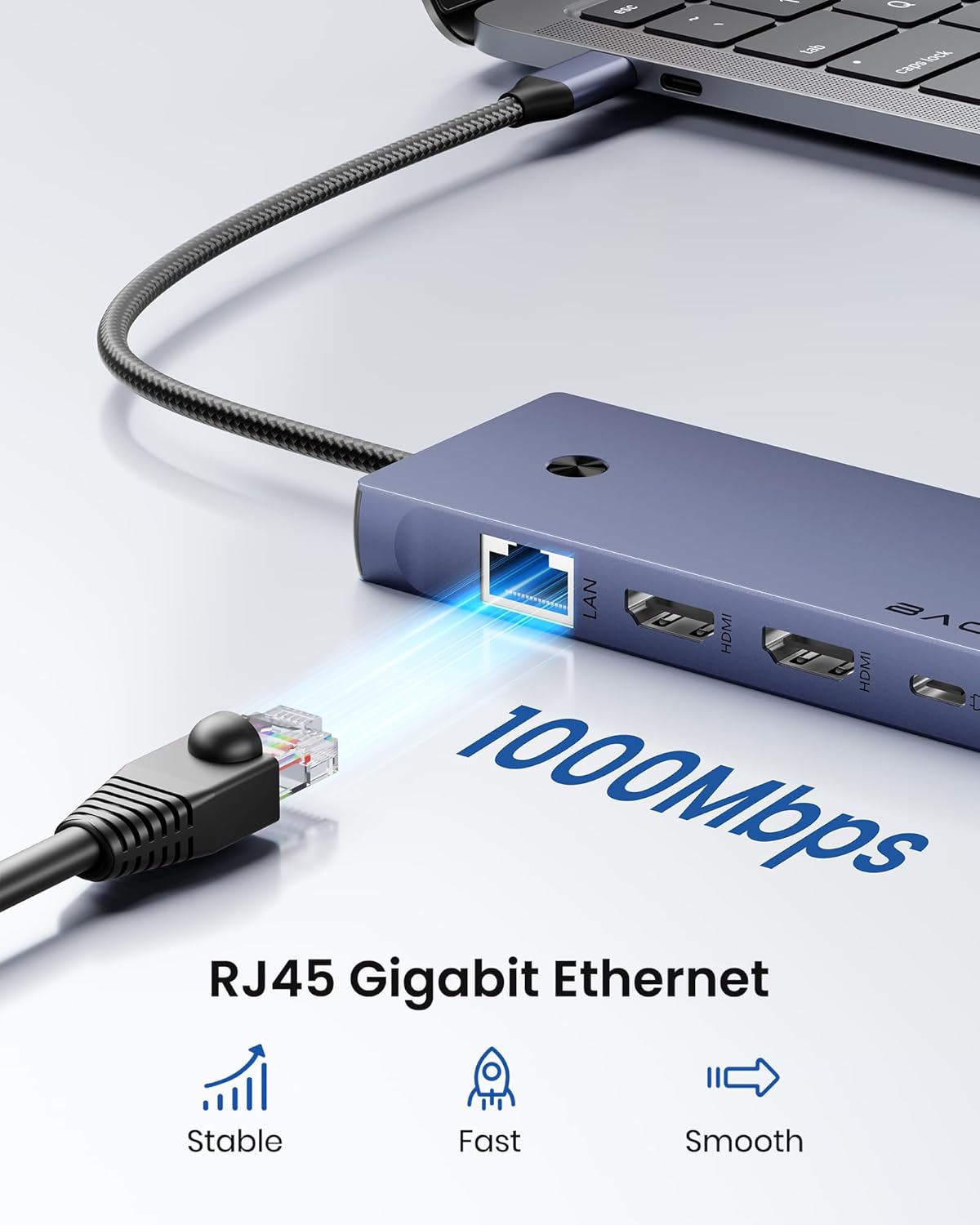 Detalle 2 de BAOZEE Laptop Docking Station Dual Monitor: 10-in-1 USB-C Hub with 2x 4K HDMI, 100W PD and Gigabit Ethernet