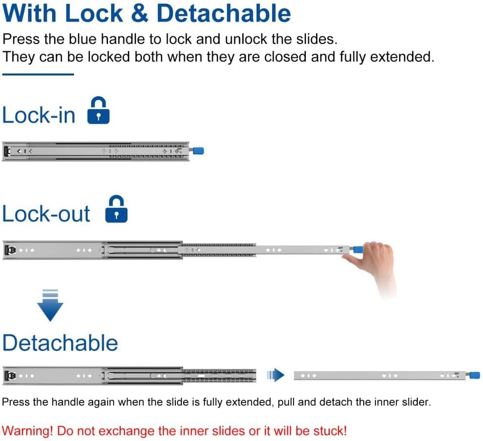 Detalle 2 de VADANIA 1000mm Heavy Duty Drawer Runners with Lock (Pair) – 120kg Capacity, Full Extension