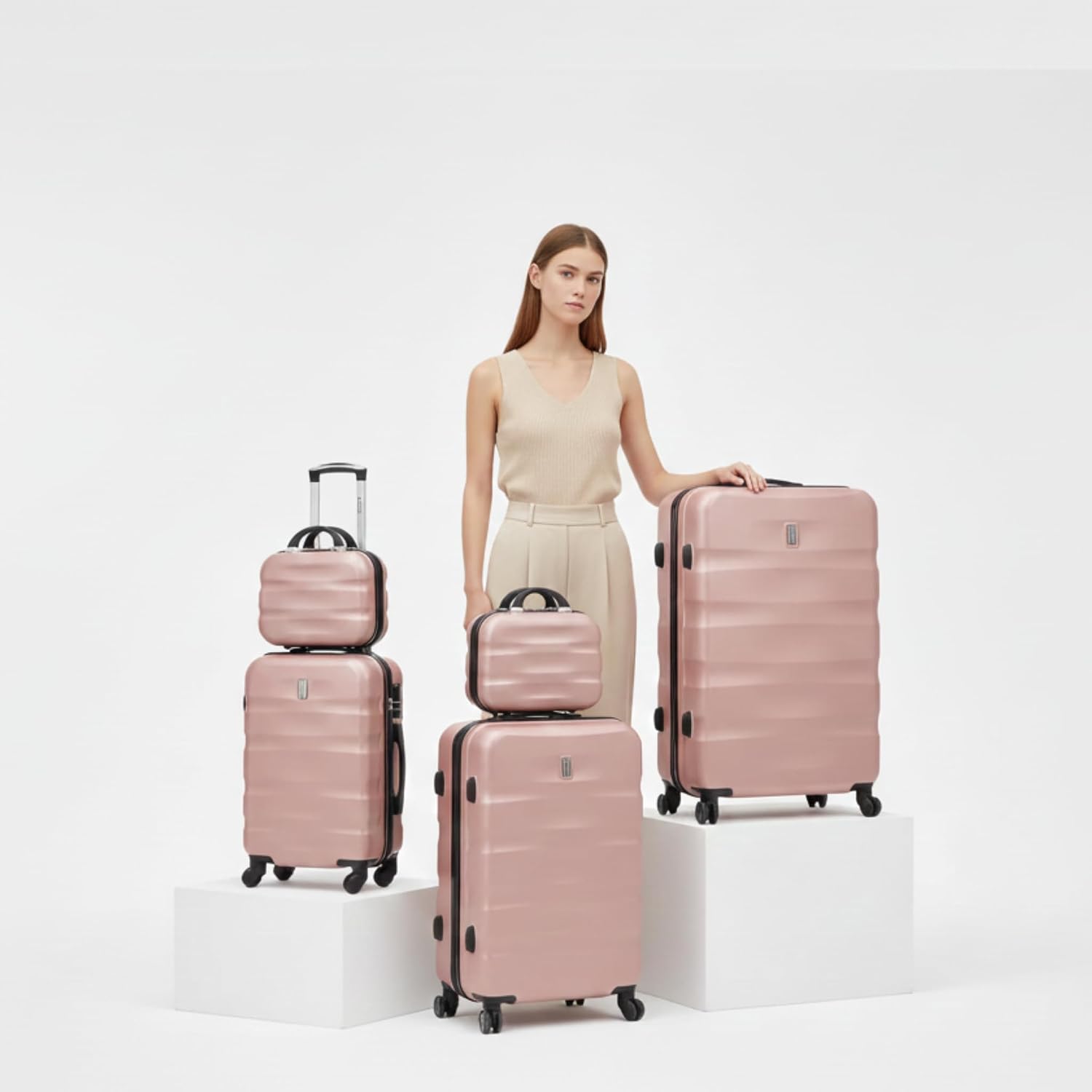 Detalle de CELIMS Set Valigie | Valigia media 20 kg rigida Oro Rosa + Beauty Case 35 cm inclusa