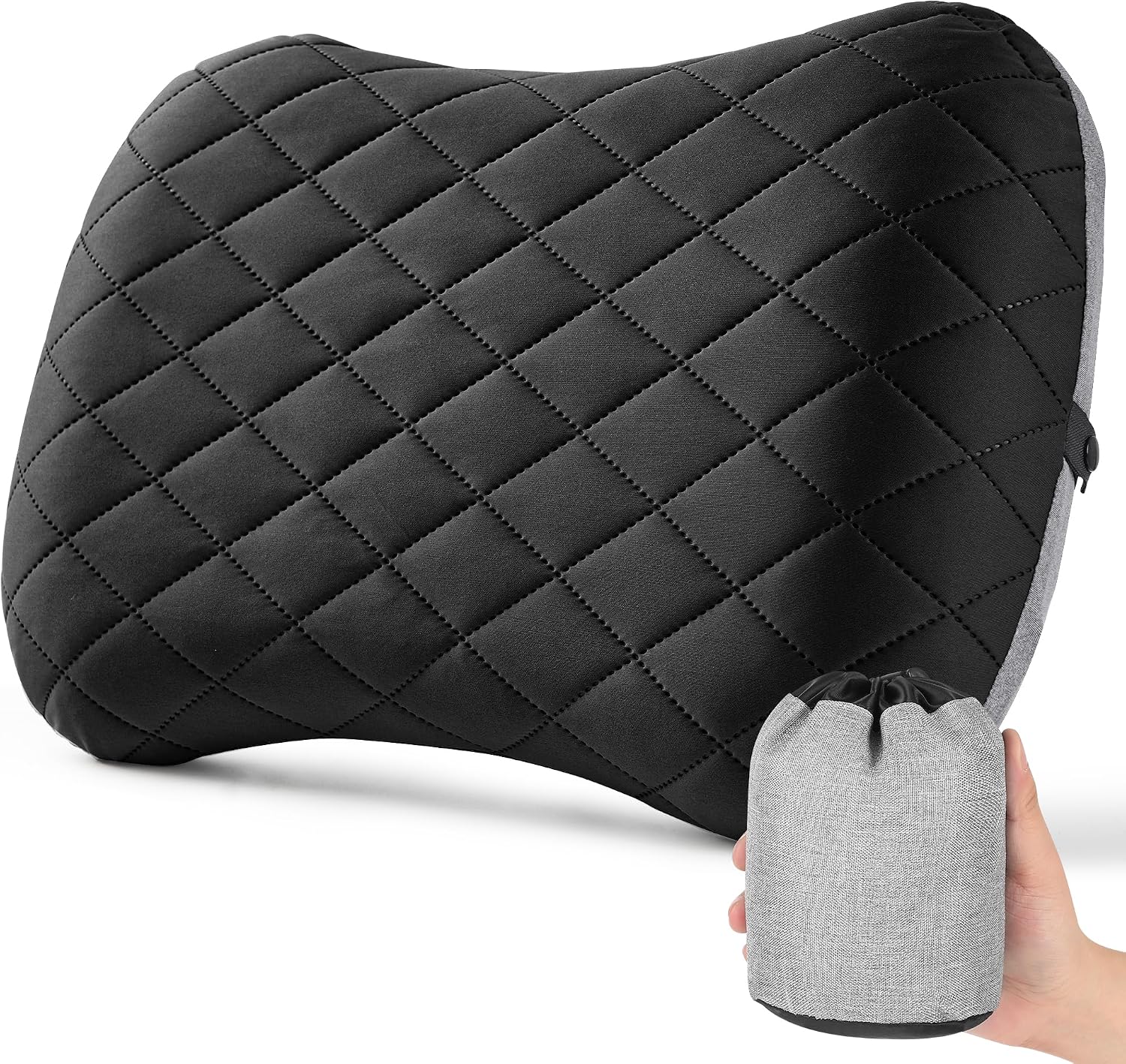 Detalle de KUOGAS C0106-0135 opblaasbaar kussen voor reizen en camping, zwart