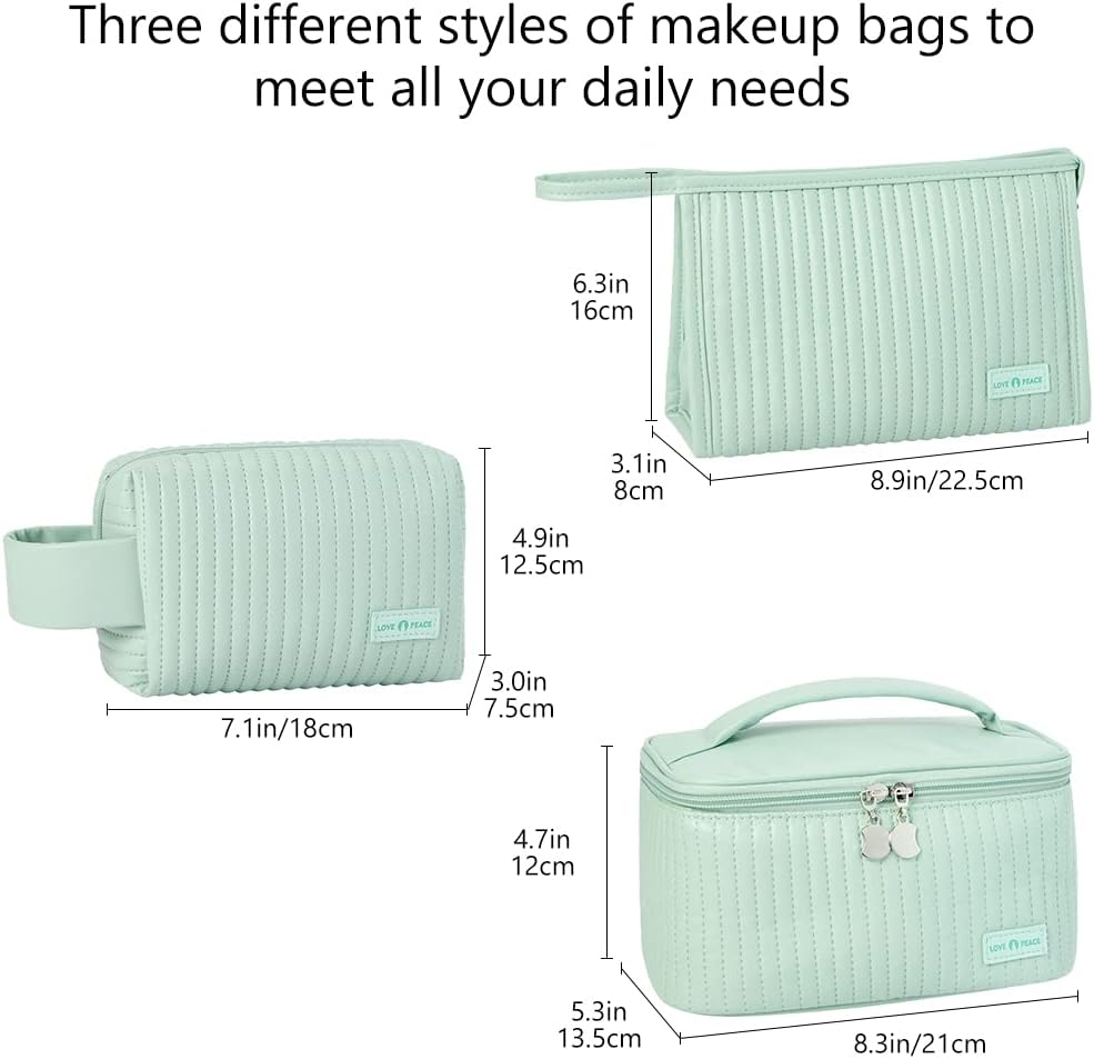 Thumbnail 2 de Linpr Makeup Bag 3 Pcs Set: PU Striped Leather Toiletry Bags for Travel (Light Green)