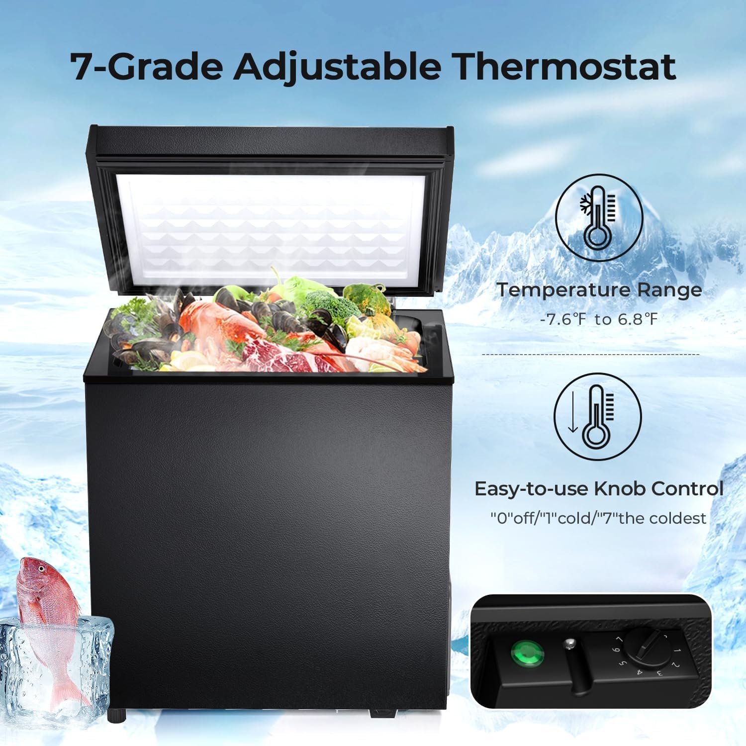 Detalle de Electactic 50H Compact Chest Freezer, 2.0 cu. ft., 7 Settings, 2 Baskets