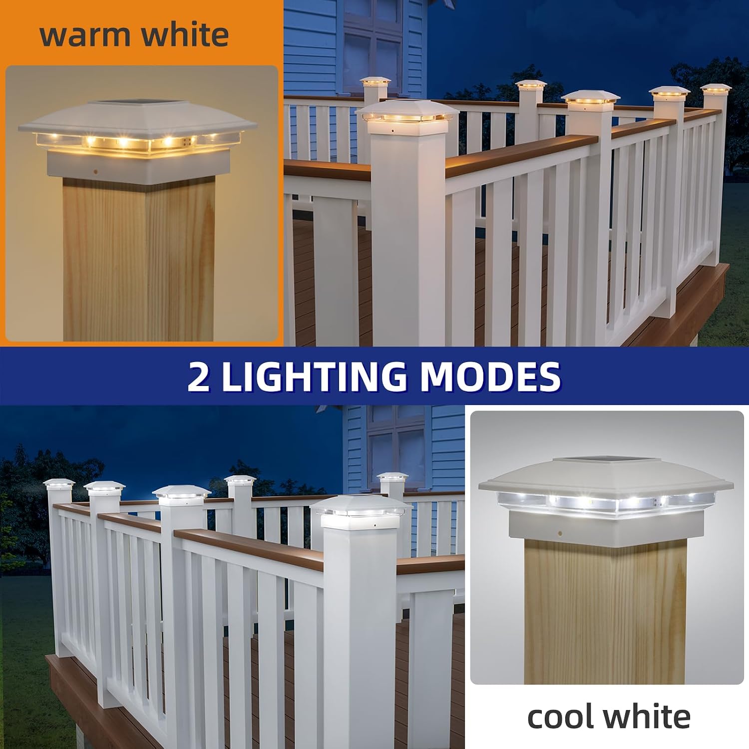 Detalle 2 de APONUO Solar Post Cap Lights, 20-Pack, 2 Light Modes, White