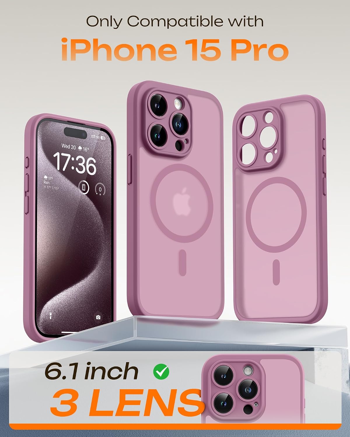 Detalle 2 de TOCOL Cover magnetica iPhone 15 Pro 6,1" traslucida opaca