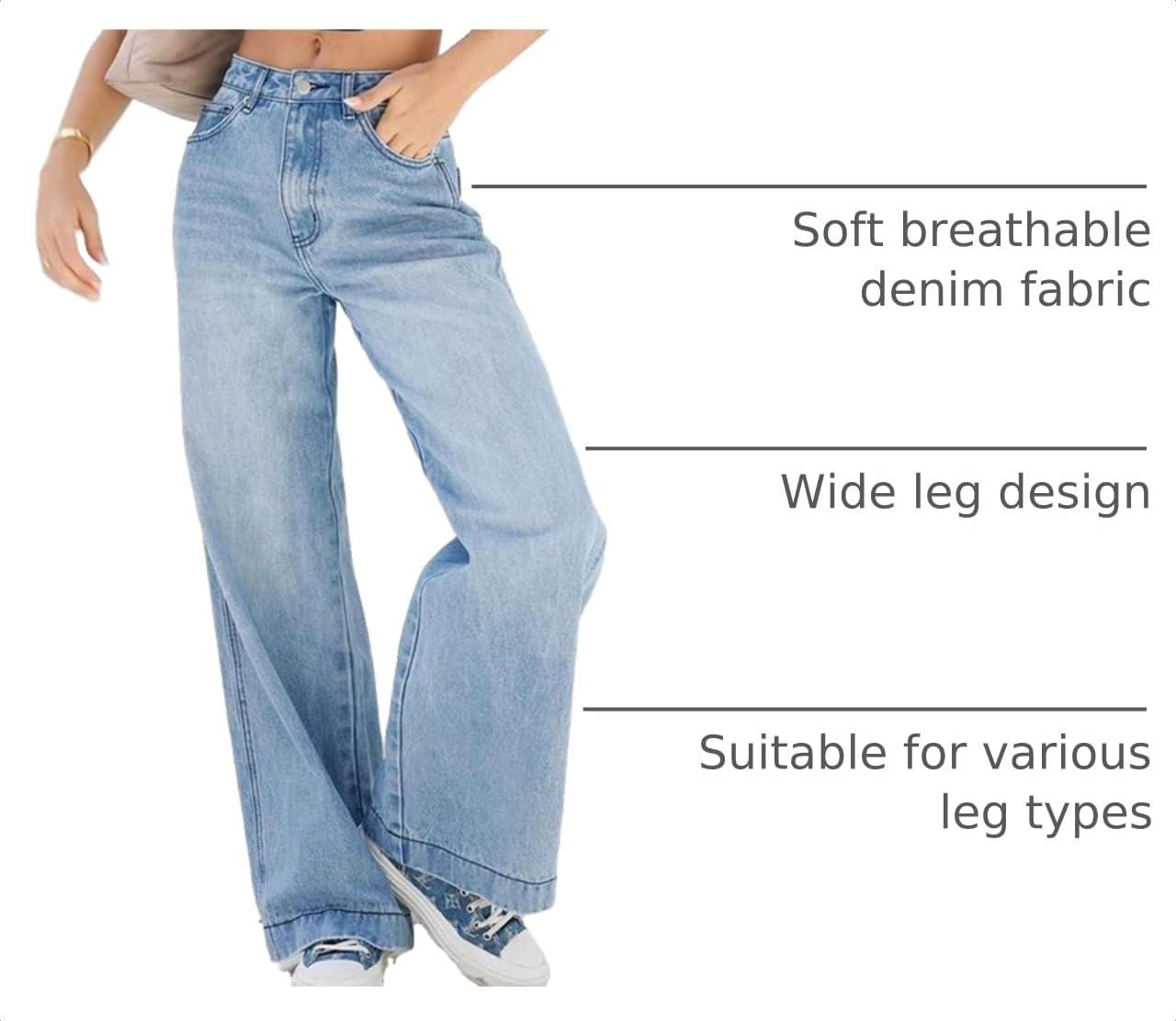 Thumbnail 3 de EMMIOL Women’s 2026 Wide-Leg Distressed Mid-Waist Jeans (Vintage Y2K Baggy Denim)
