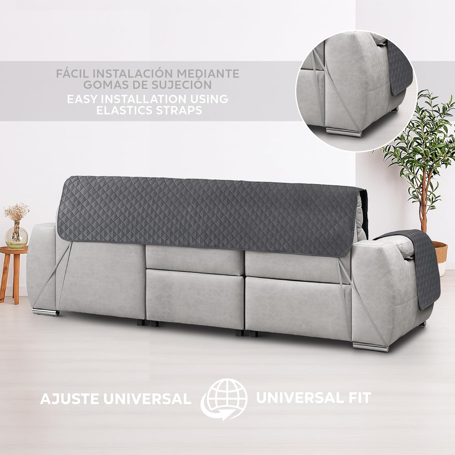 Detalle de textil-home Copridivano con penisola sinistra CIRCUS 200 cm, trapuntato grigio (con bracciolo)