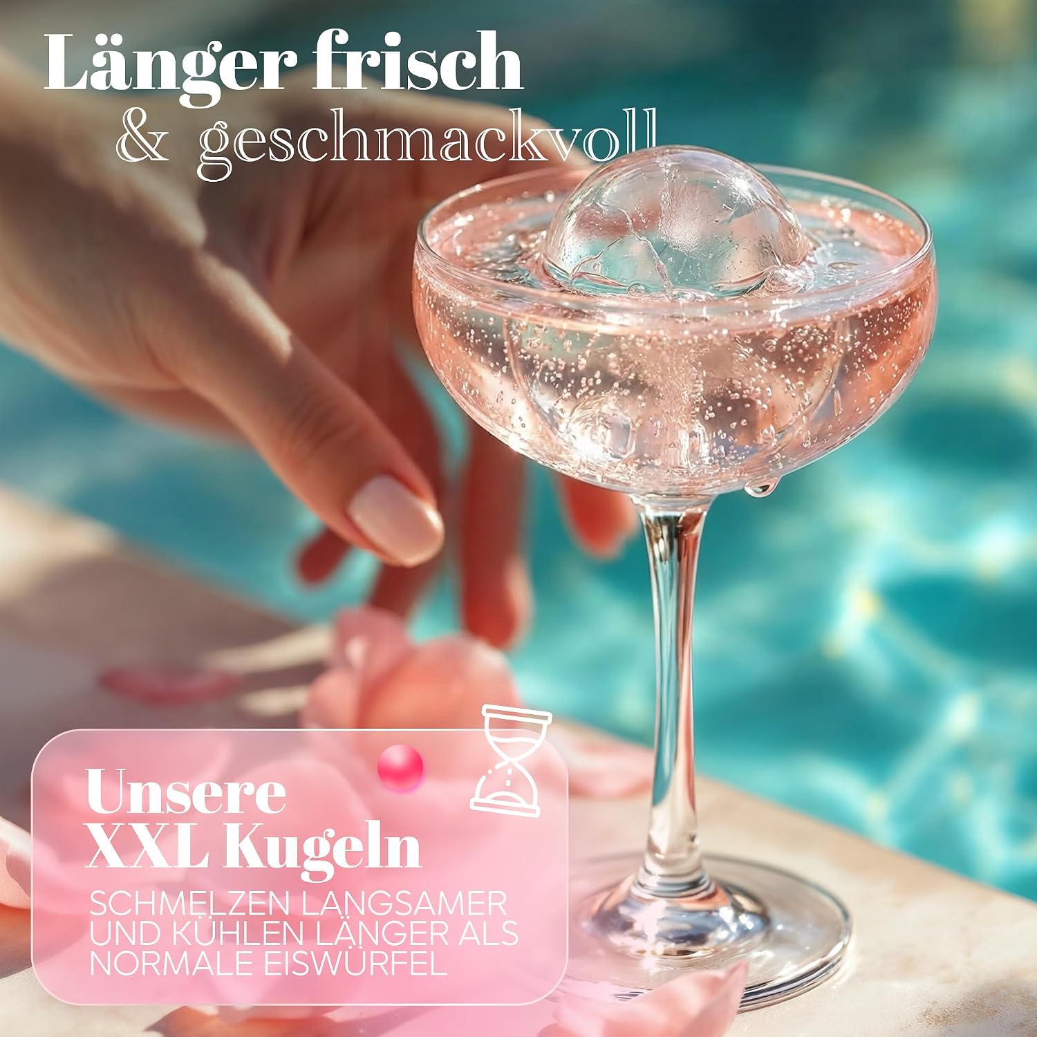 Detalle 2 de Neighbour’s Friend® Pink Eiskugelform XL 2er Set – Große Platinsilikon-Eiswürfel für Cocktails, Infused Water und More