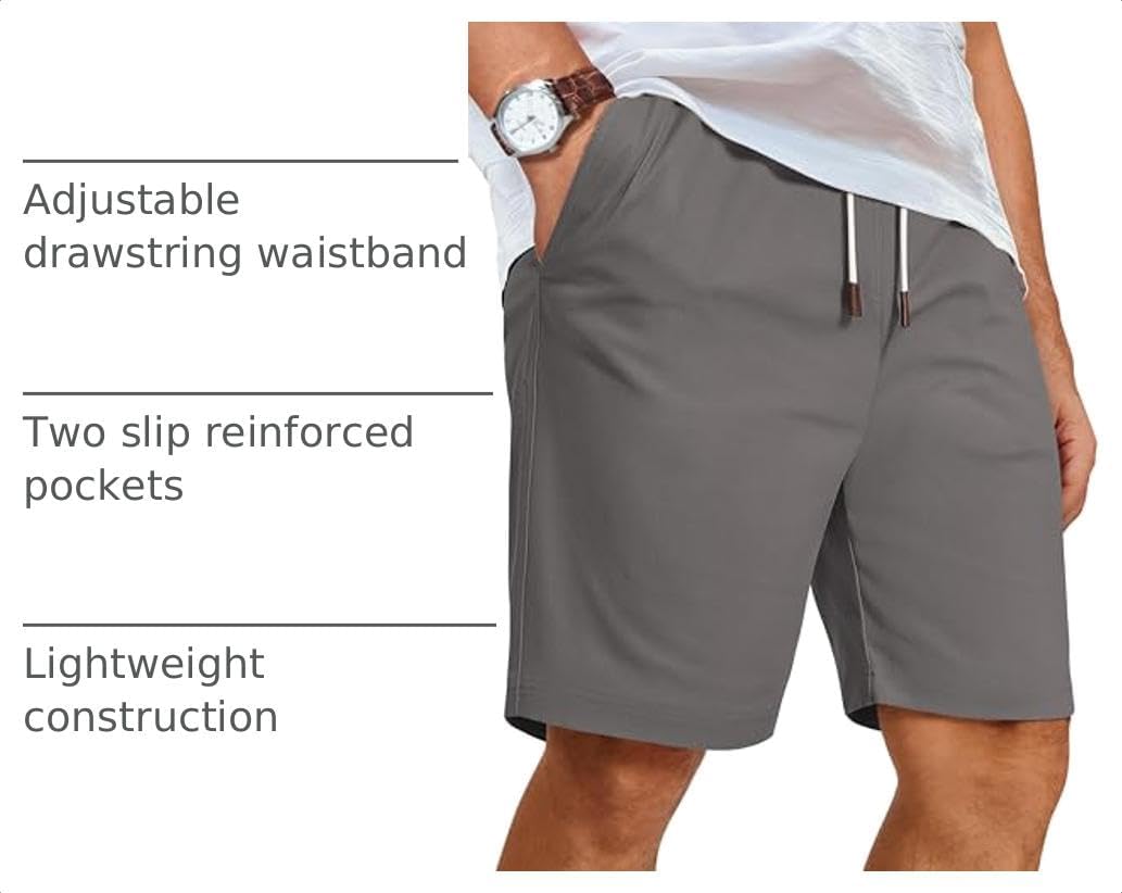 Detalle de COOFANDY Men's Casual Cotton Shorts with Elastic Waist and Drawstring