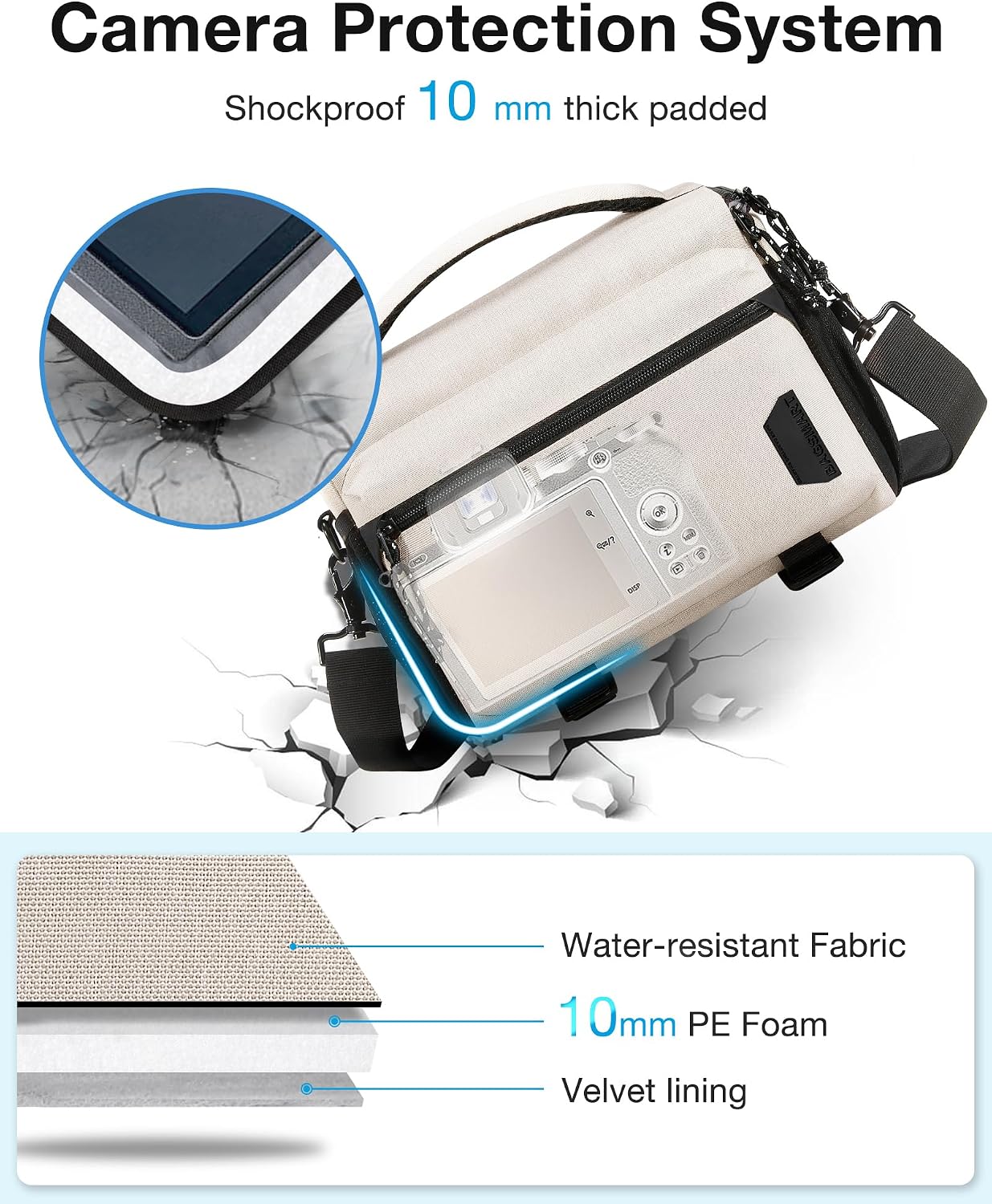 Detalle de bagsmart SLR/DSLR Kameratasche wasserdicht mit Regenhülle – beige