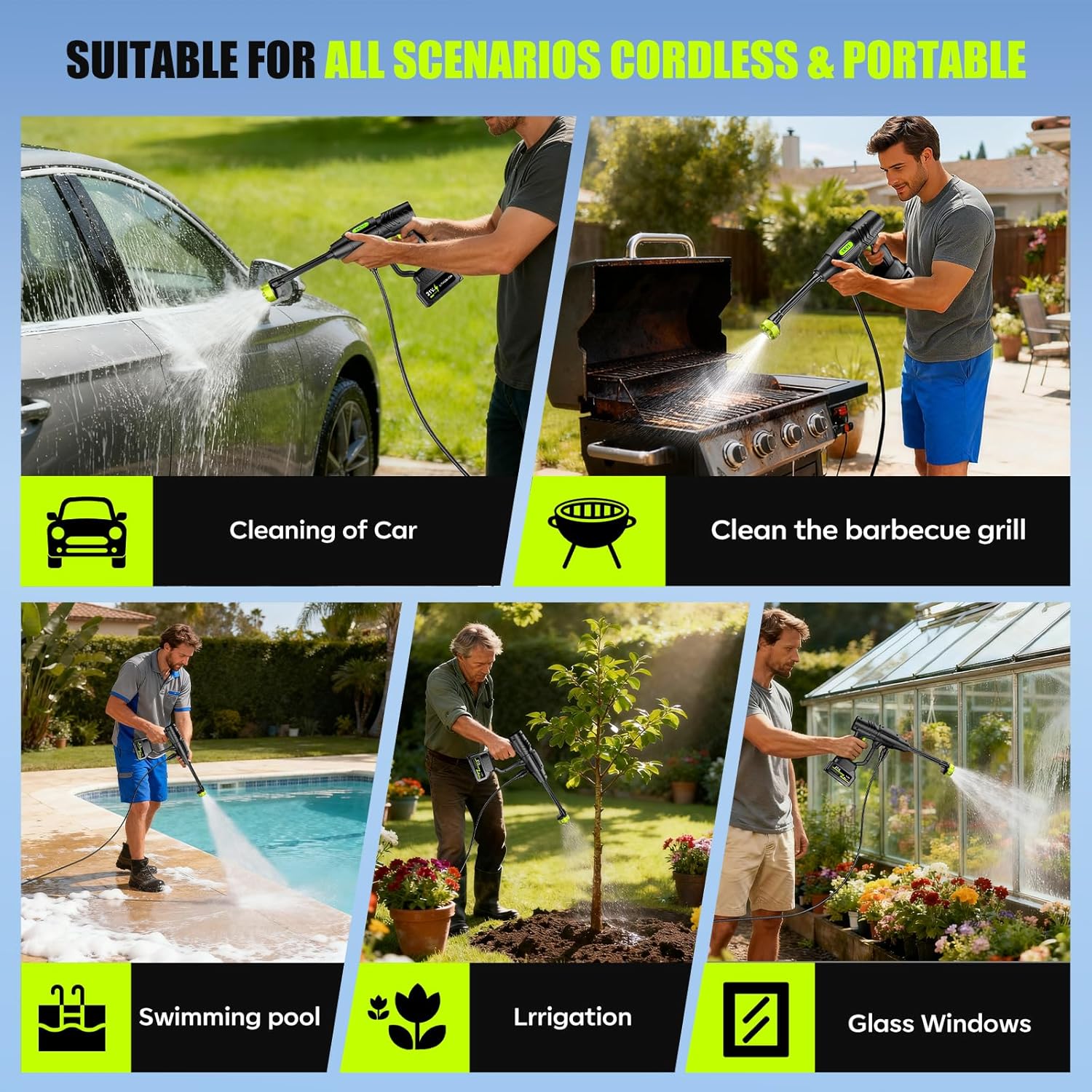 Detalle de YKYI Cordless Pressure Washer with Toolbox: 1200 PSI, 21V Battery – Portable Cleaning Power