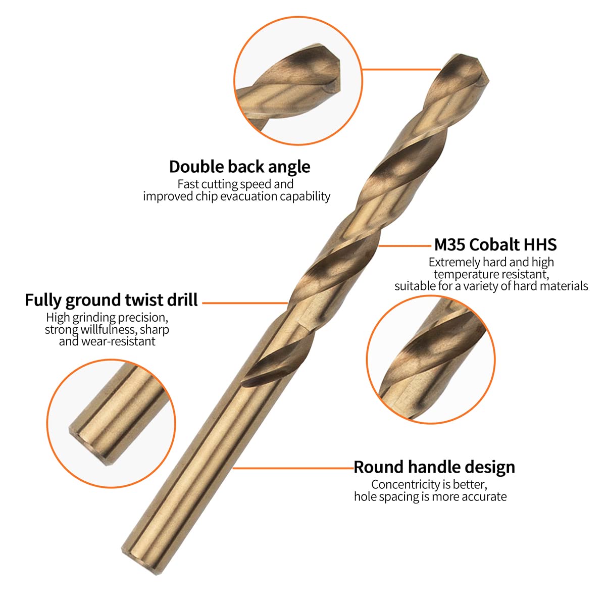 Detalle 2 de Meccion HSS Cobalt Jobber Drill Bits (5 pcs) 5.0mm twist drill for metal and stainless steel