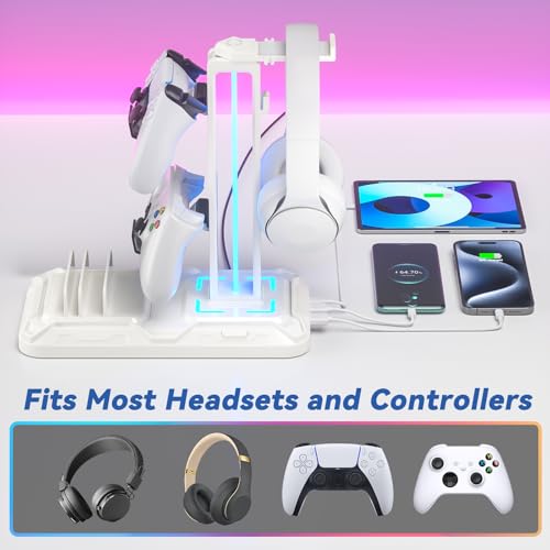 Detalle 2 de KDD Soporte de Auriculares Gaming con Puertos USB-C y Iluminación LED (Blanco)