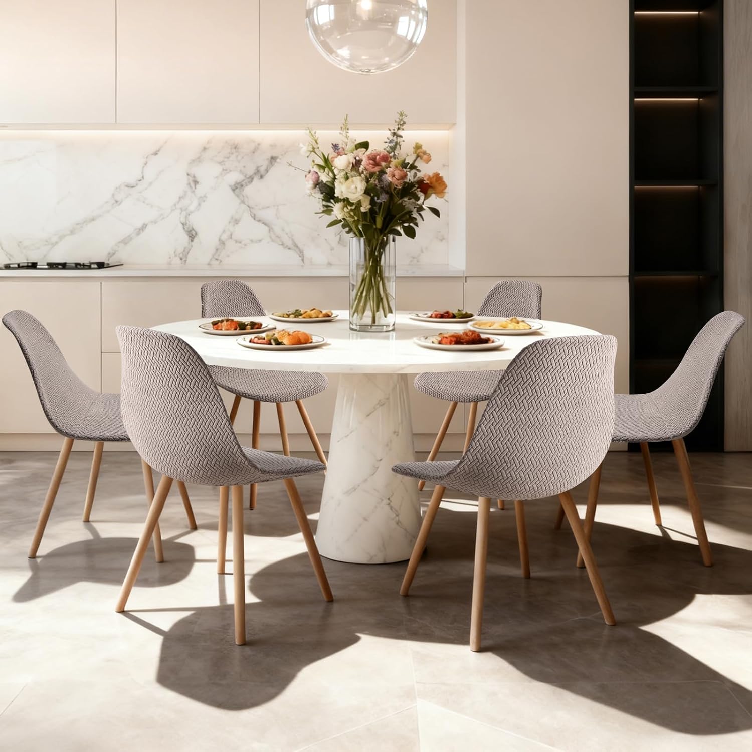Detalle 2 de Fuloon set van 4 rekbare stoelhoezen voor eetkamerstoelen, wasbaar en slijtvast