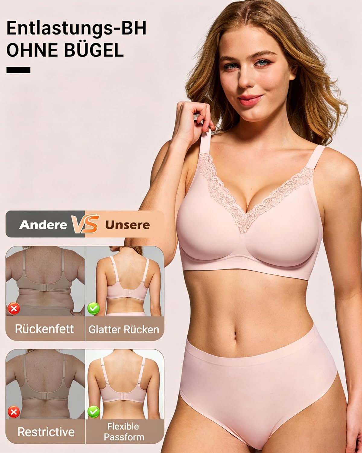 Thumbnail 4 de HORISUN BH Damen ohne Bügel mit V-Ausschnitt und Spitzenbesatz – nahtloser T-Shirt-BH mit sanftem Halt