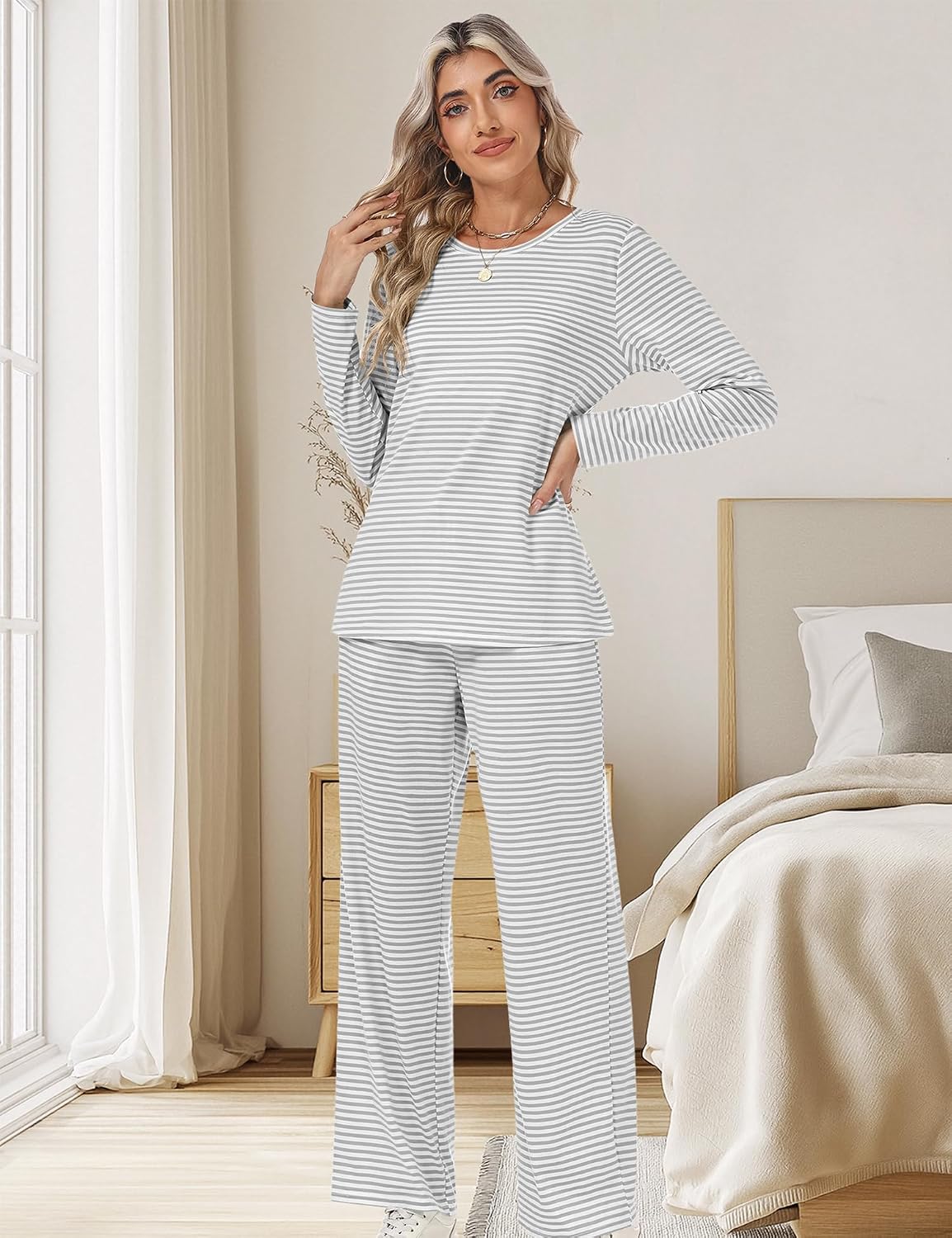 Detalle de Rapbin Damen-Schlafanzug Set mit 95% Polyester