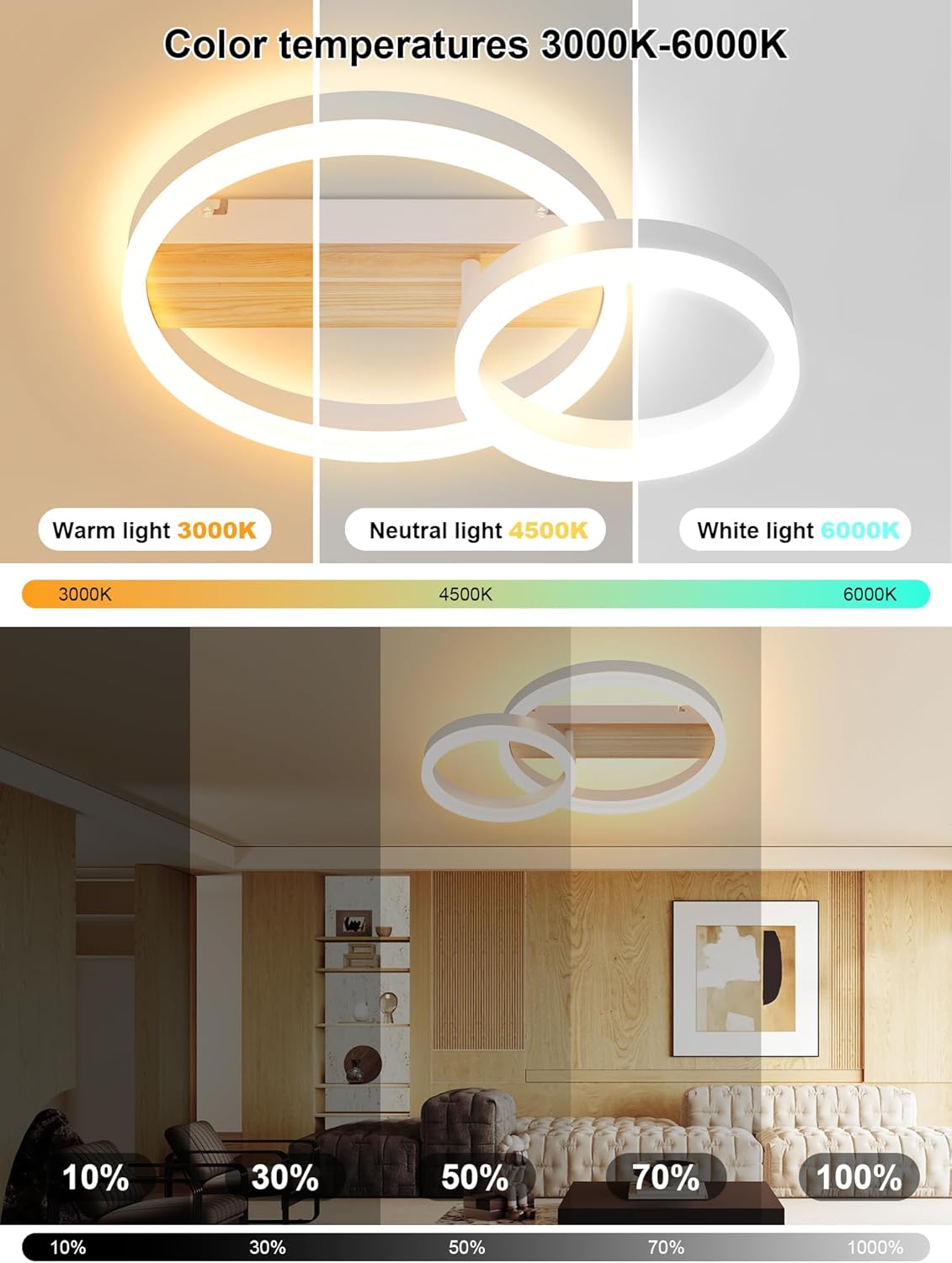 Thumbnail 1 de FANLG LED Deckenleuchte Dimmbar 40 cm – Zweiring-Design mit Nachtlicht für Schlafzimmer, Wohnzimmer, Büro