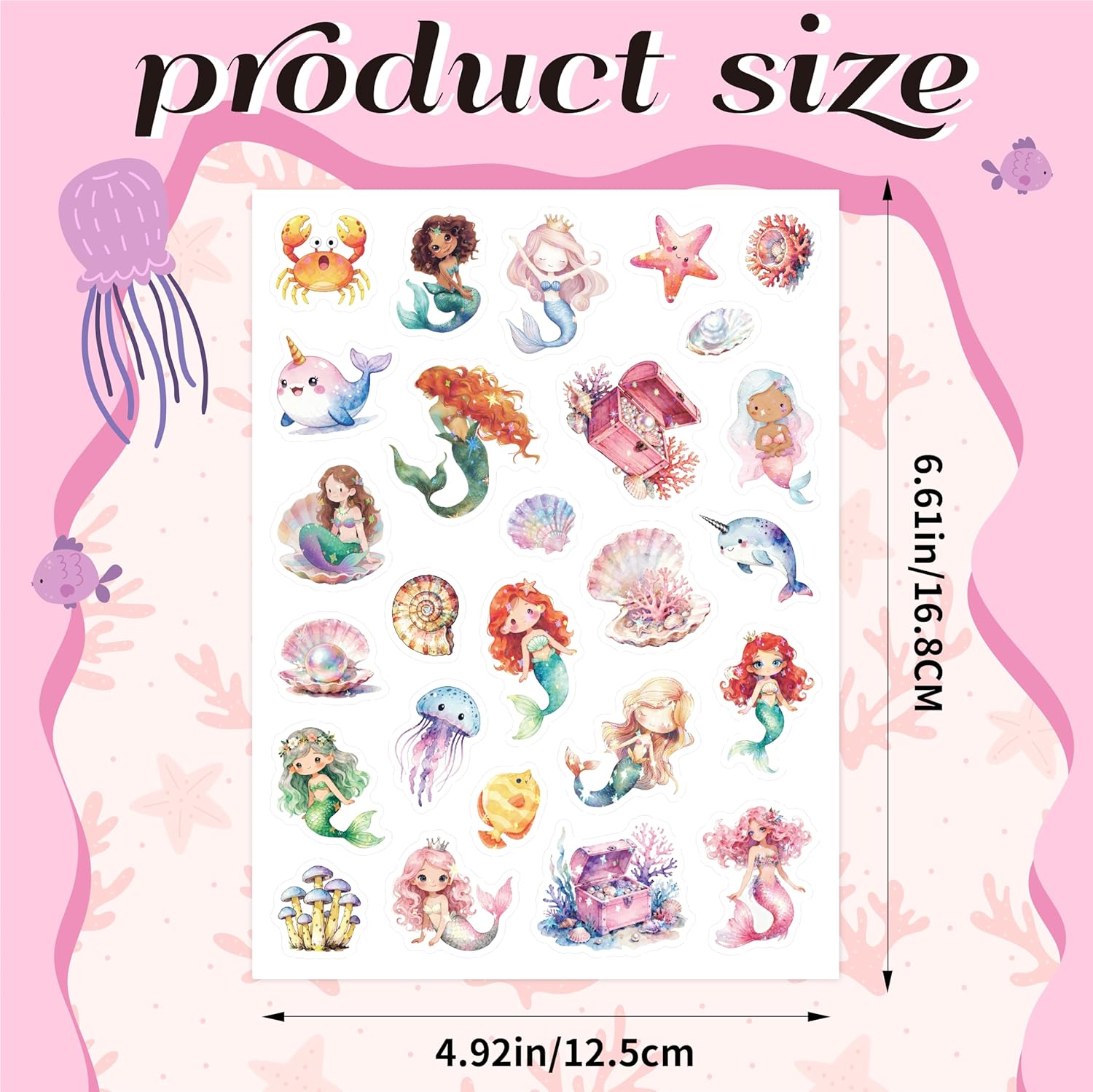 Detalle de Meerjungfrau Glitzer Sticker-Set: 8 Blatt mit über 200 Motiven, holografische Glitzerfolie