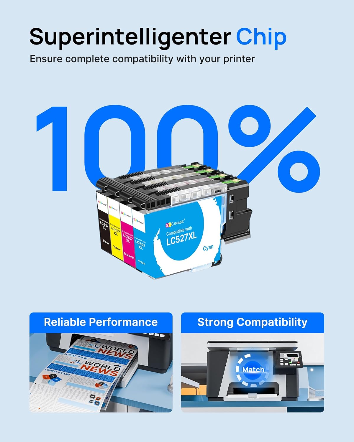Detalle de LC527XL Ink Cartridges Compatible for Brother MFC-J4350DW / J4550DW – High Yield 4-Pack