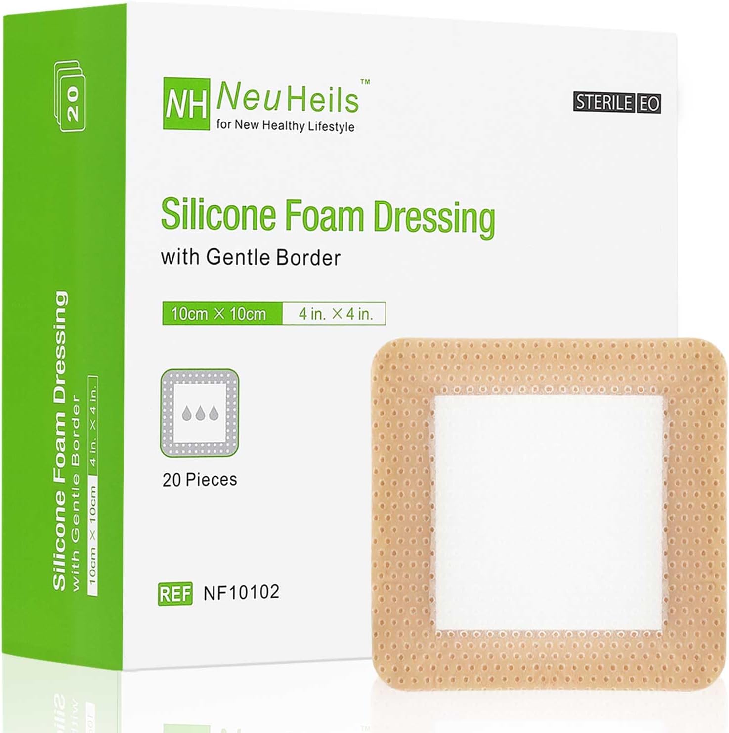 Detalle de NeuHeils Silicone Foam Dressing 4"x4" — 20 Pack 🩹