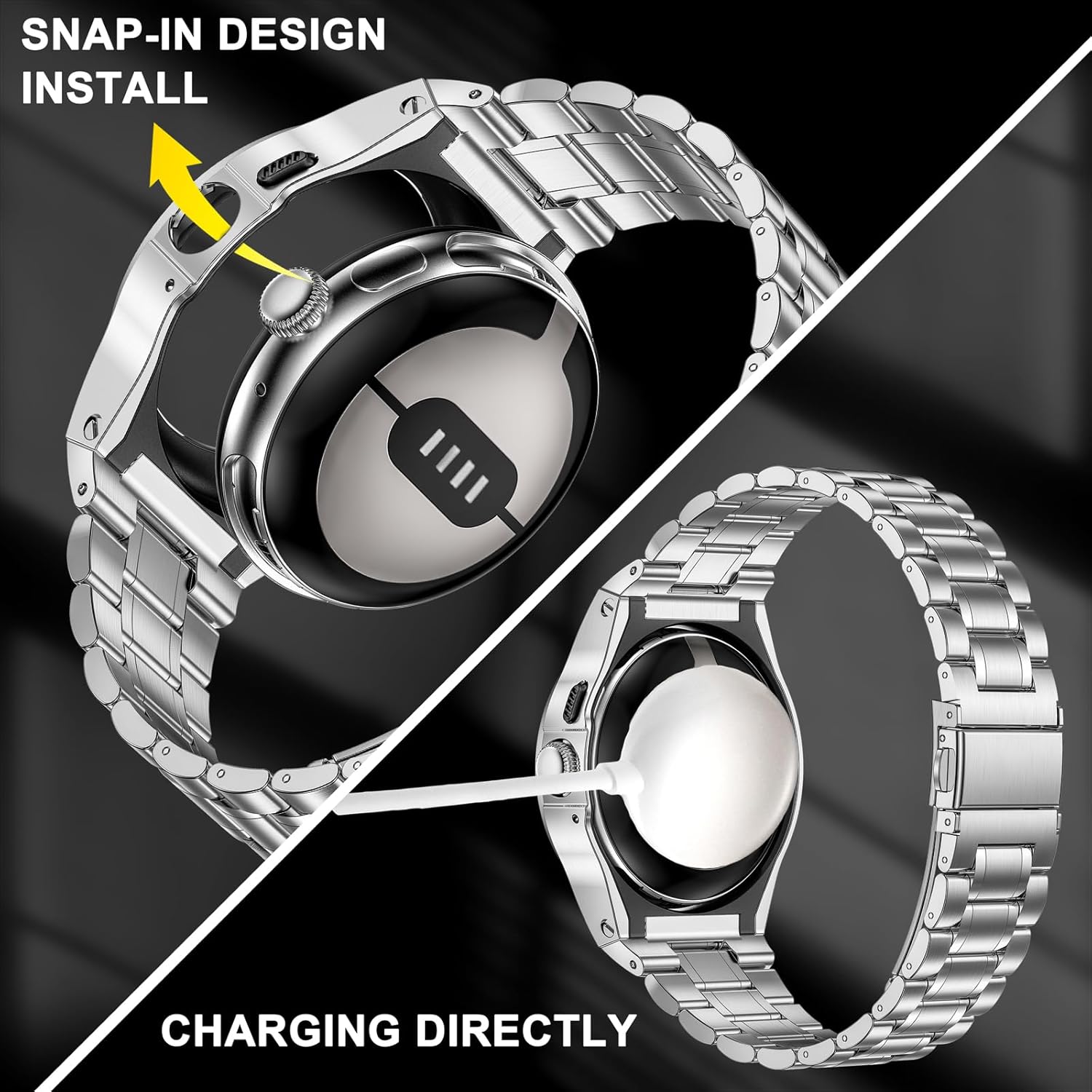 Thumbnail 3 de SUPLINK Stainless Steel Case and Bands for Google Pixel Watch — 45mm/41mm compatibility, 316L steel, adjustable metal strap