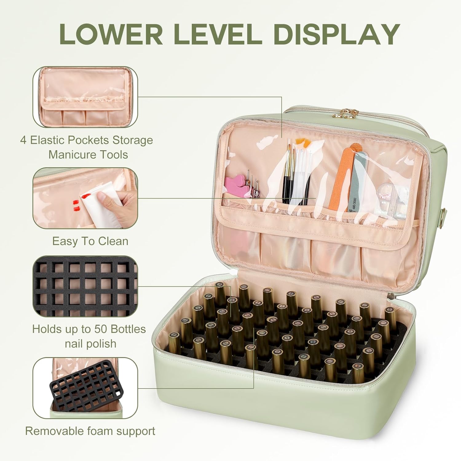 Detalle 2 de Uross Nail Polish Organizer Bag, 50-Bottle Capacity