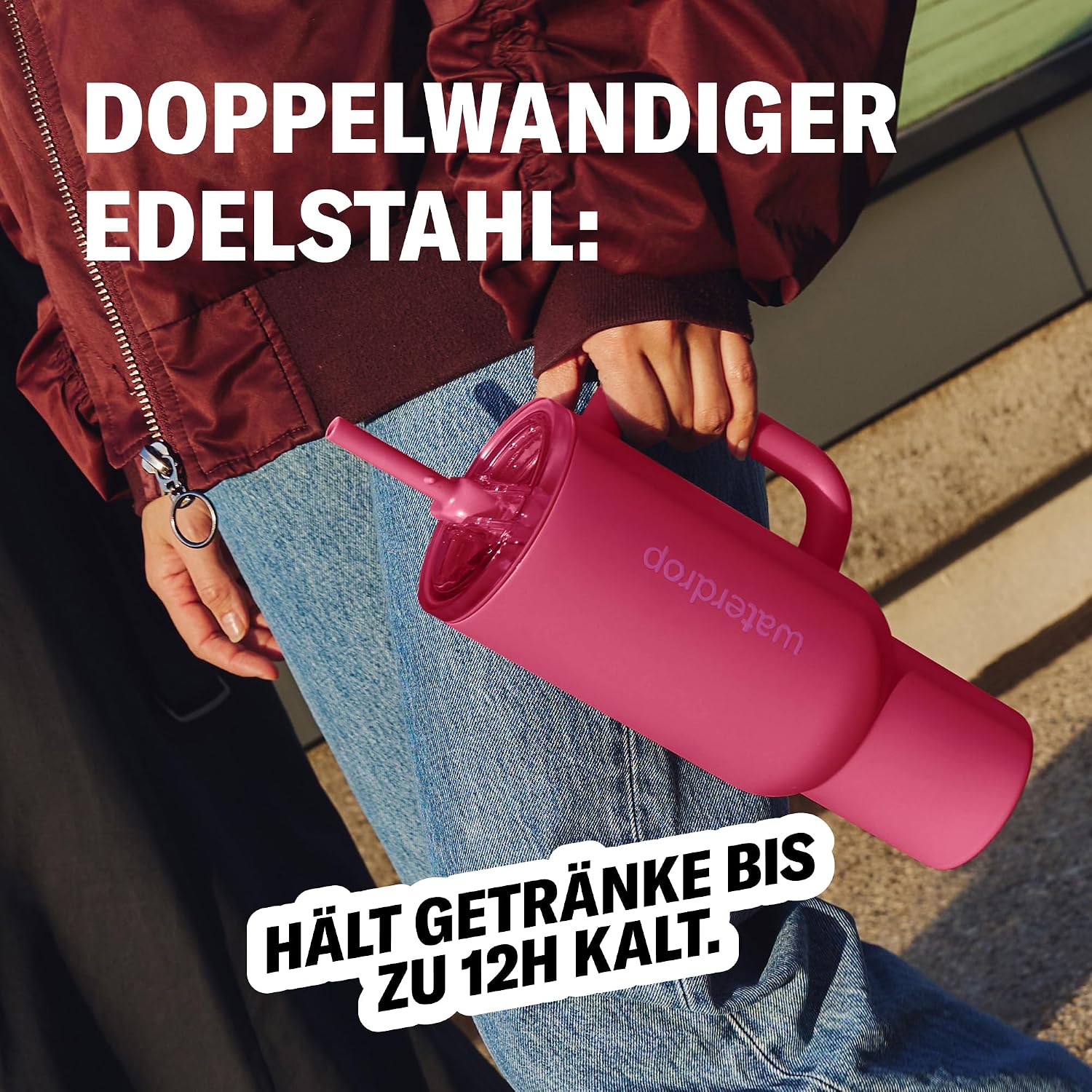 Thumbnail 3 de waterdrop® Thermobecher mit Strohhalm 1,1L – Auslaufsichere, isolierte Edelstahlflasche mit Deckel