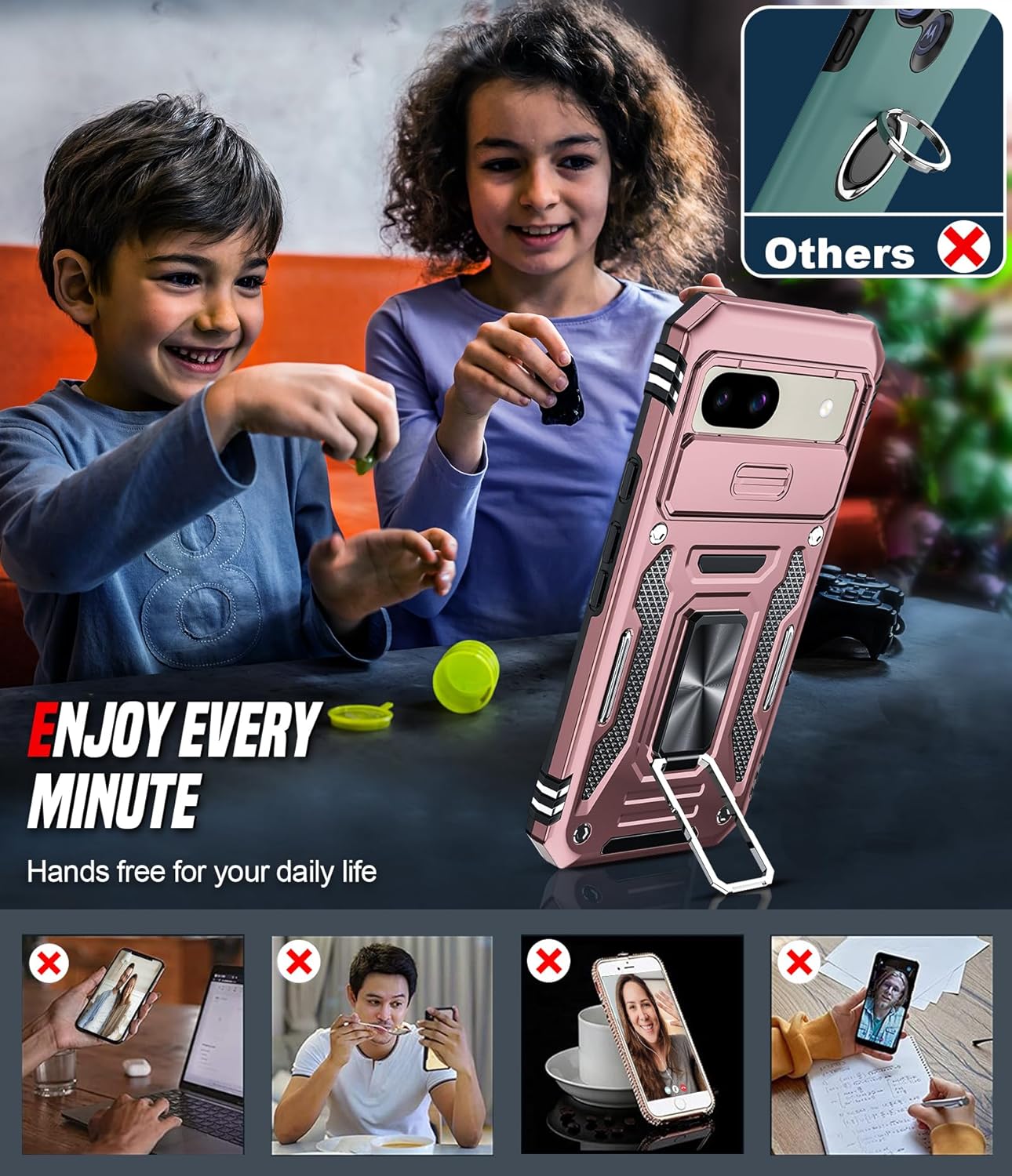 Thumbnail 5 de LeYi for Google Pixel 8a Case with camera lens cover slider and kickstand (Rose Gold)