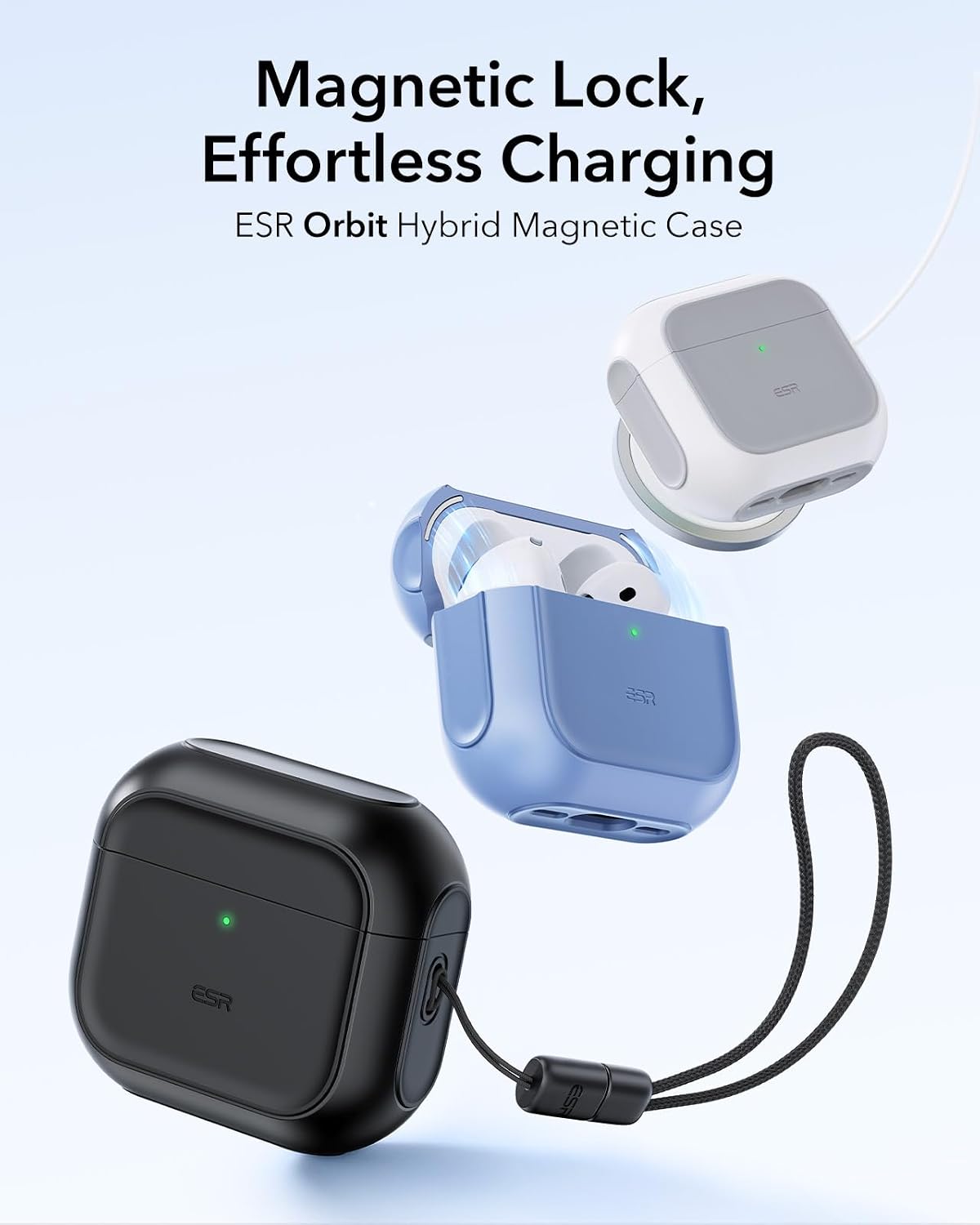 Detalle de ESR for AirPods 4 Case (USB-C, 2024) with MagSafe support, drop protection & lanyard – Black