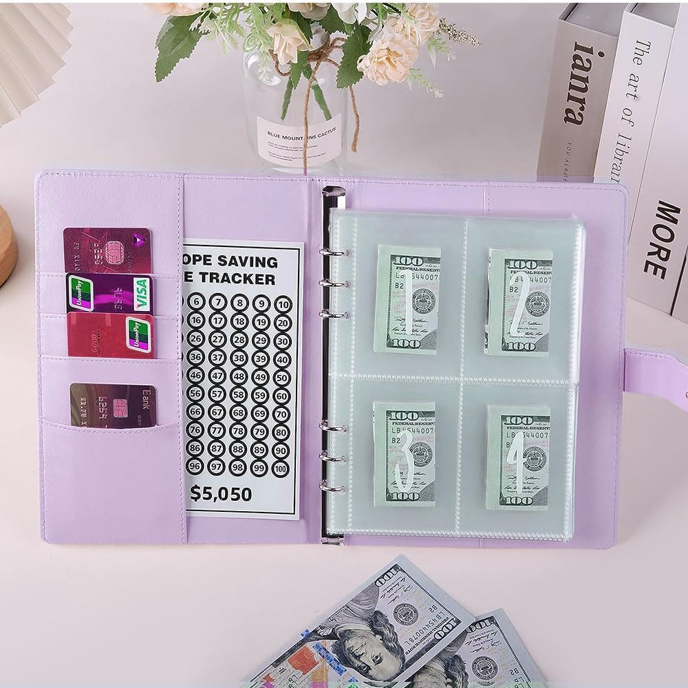 Detalle 2 de AASLOB jujs 100 Envelope Savings Challenge Binder, Purple, 100 Slots