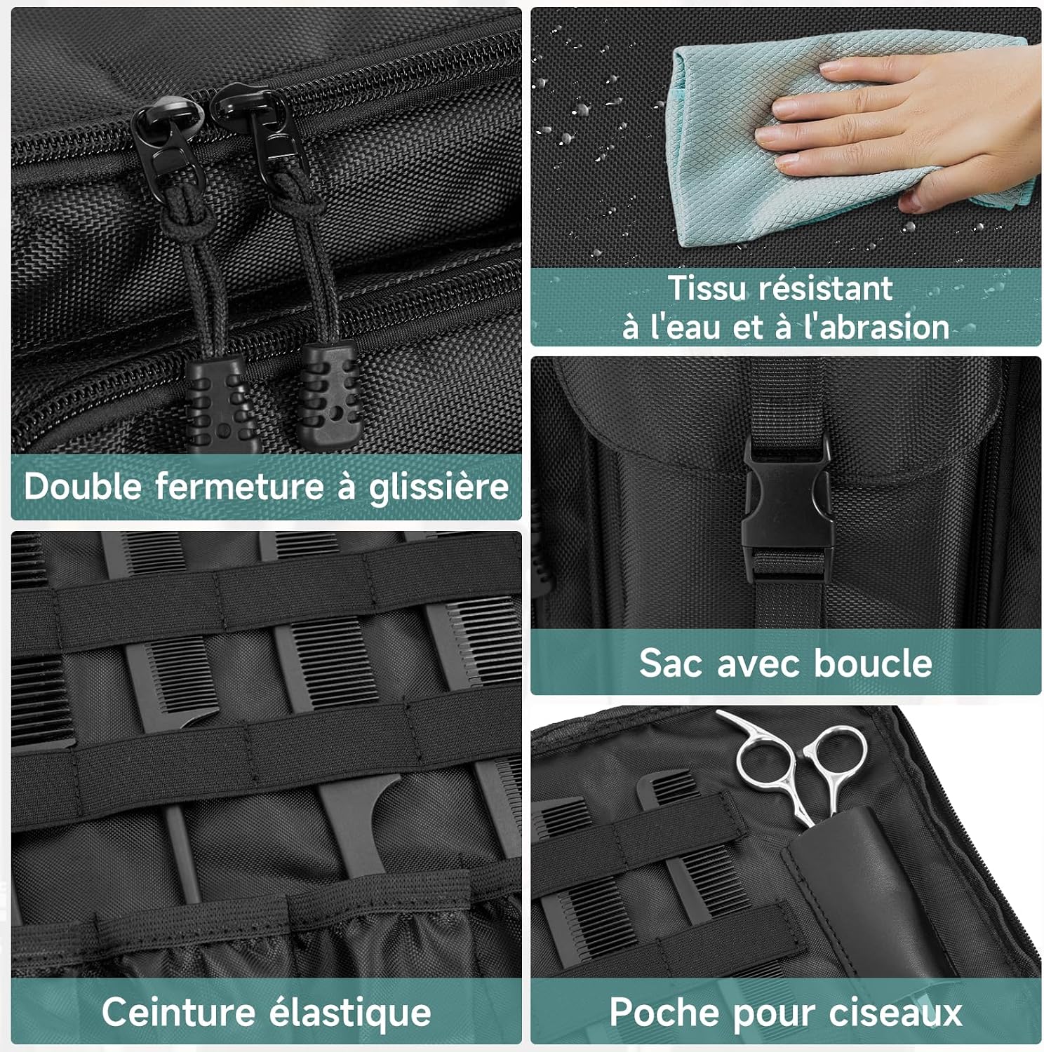 Thumbnail 3 de OUUTMEE Trousse de Rangement pour Coiffeur avec Séparateurs Réglables – Sac de Barbier Noir (48 x 29 x 28 cm)
