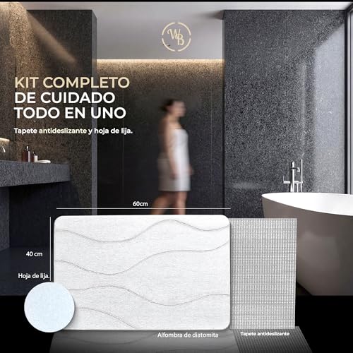 Detalle de WB® Alfombra Diatomita Baño Fast Dry 60x40 Gris – Secado Rápido, Antideslizante y Antibacteriana