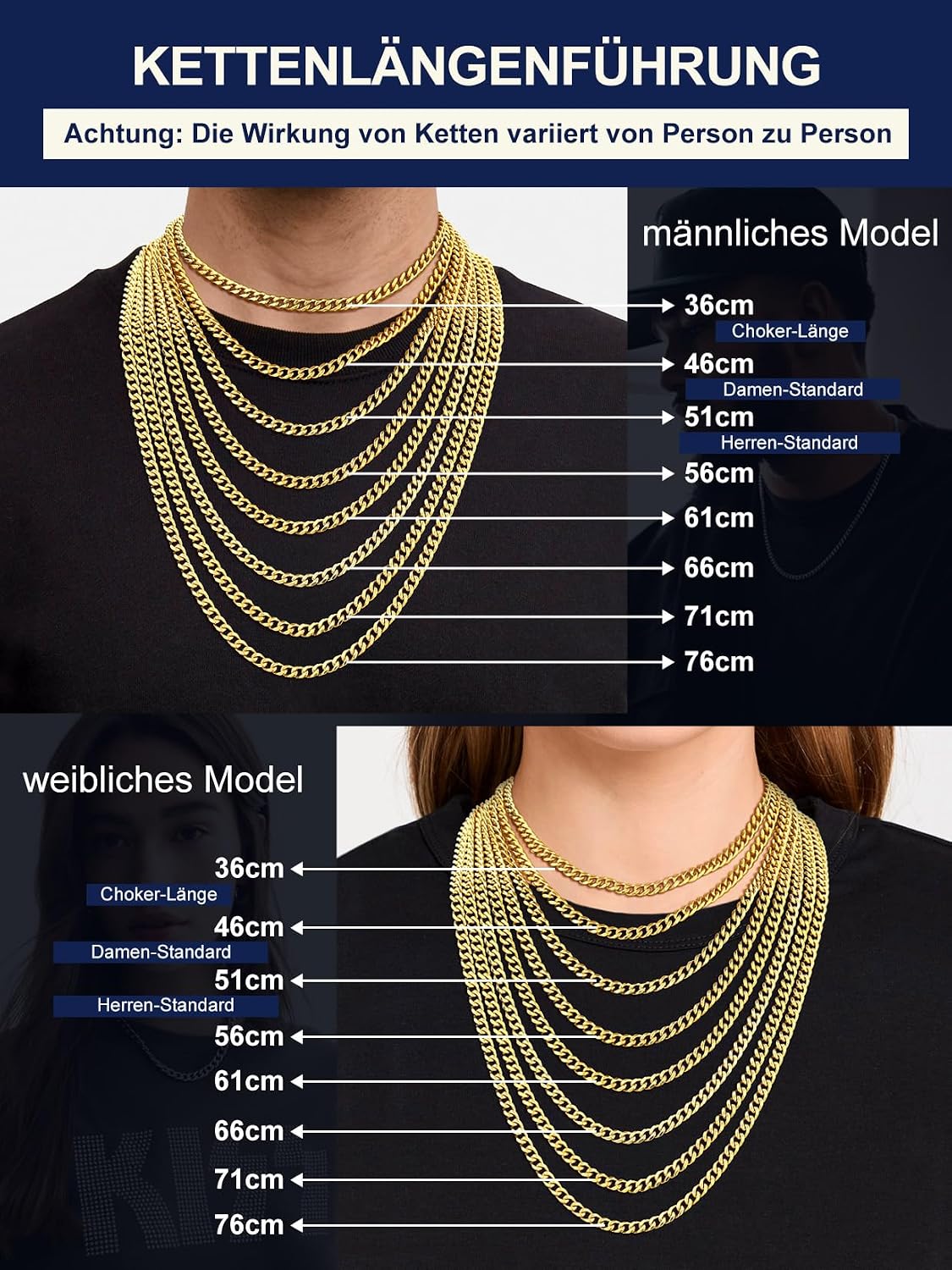 Thumbnail 5 de Suplight Herren Panzerkette Cuban Link 3/6/9mm – Edelstahl 316L, 36–76 cm, Silber/Gold/Schwarz