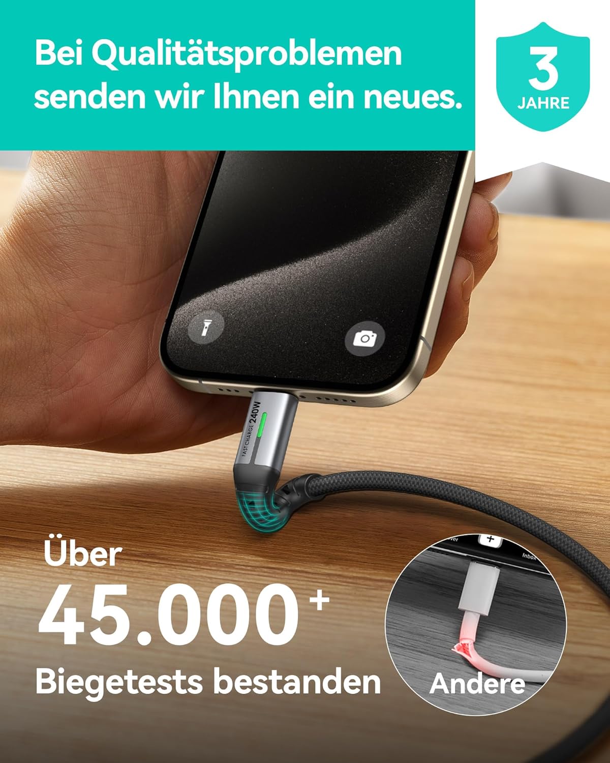Thumbnail 6 de INIU 240W USB-C Kabel – 2er Set, 0,3 m, Nylon Geflochten, USB-C zu USB-C PD Schnellladekabel
