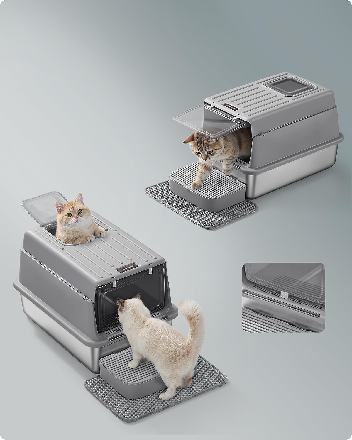 Detalle de FEANDREA BOXAL PPT007GN01 Covered Cat Litter Box with Stainless Steel Base