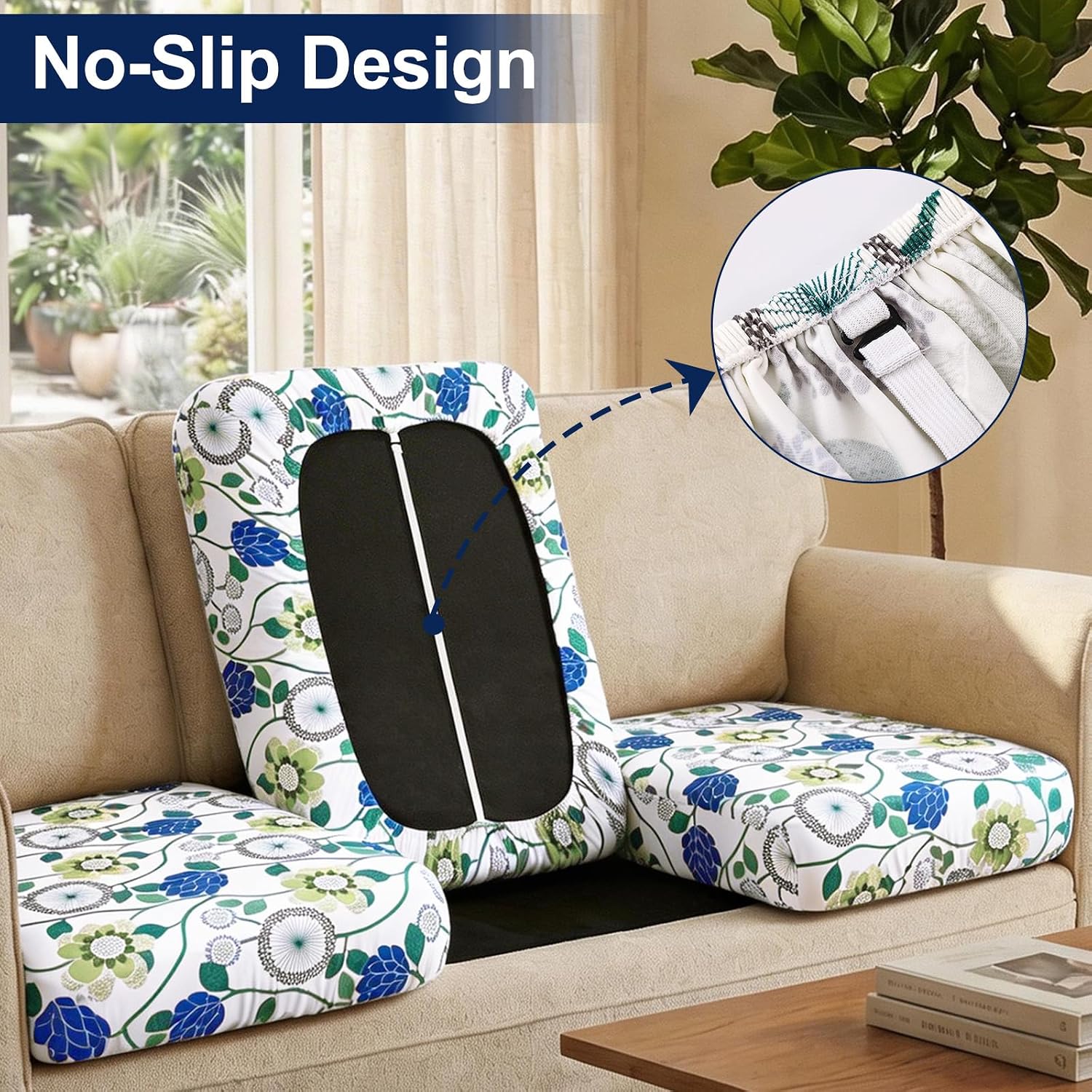 Detalle de Smiry HWZDT004 Patio Cushion Covers, Stretch Waterproof 8-Piece Set
