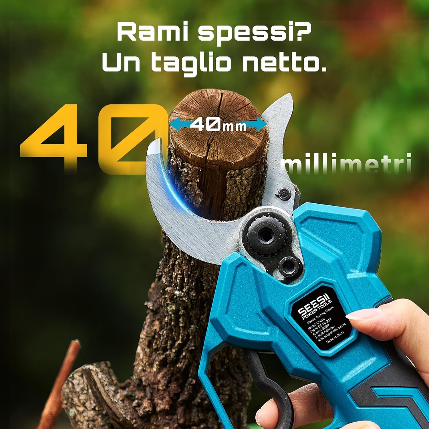 Detalle 2 de SEESII CS440: Forbici Potatura a Batteria 40 mm – potature professionali senza sforzo